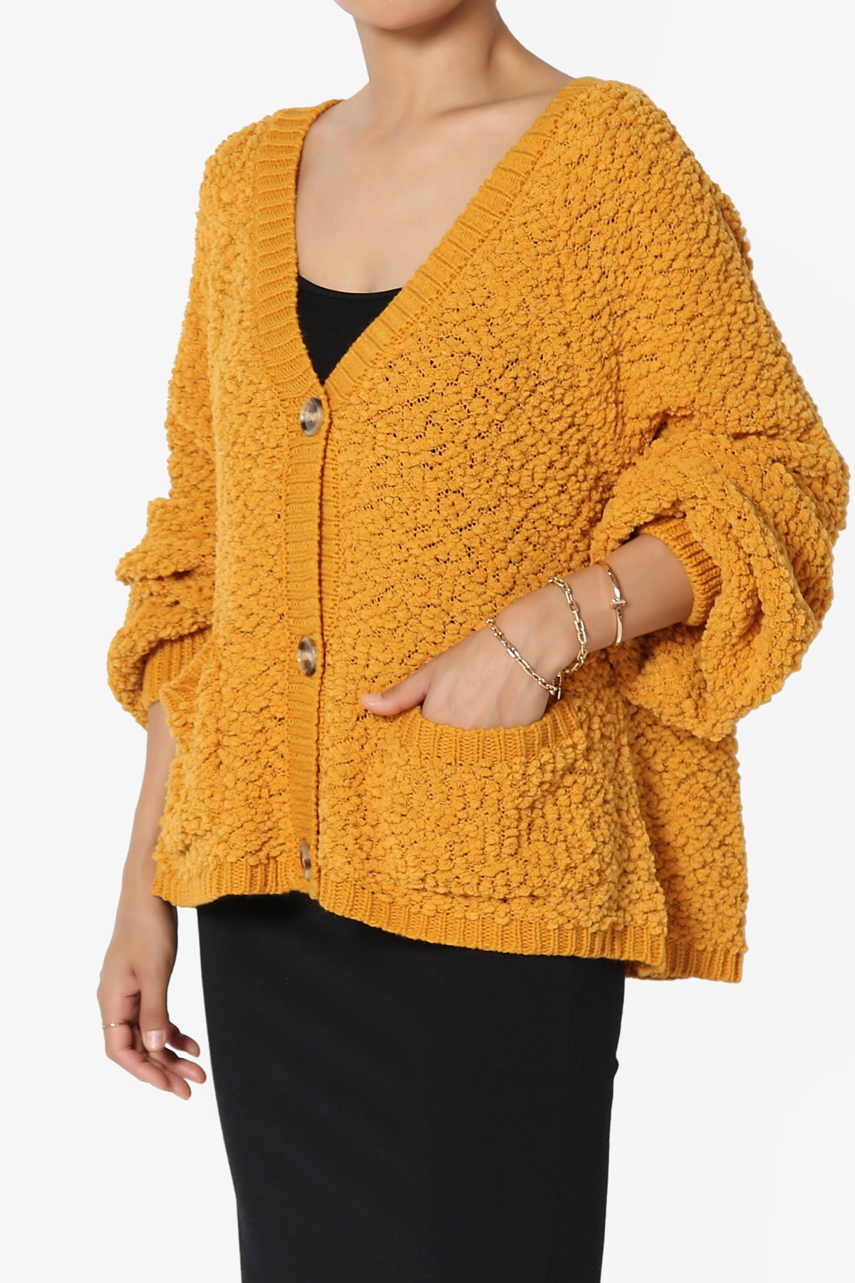 Barry Fuzzy Knit Button Boxy Crop Cardigan GOLDEN MUSTARD_3