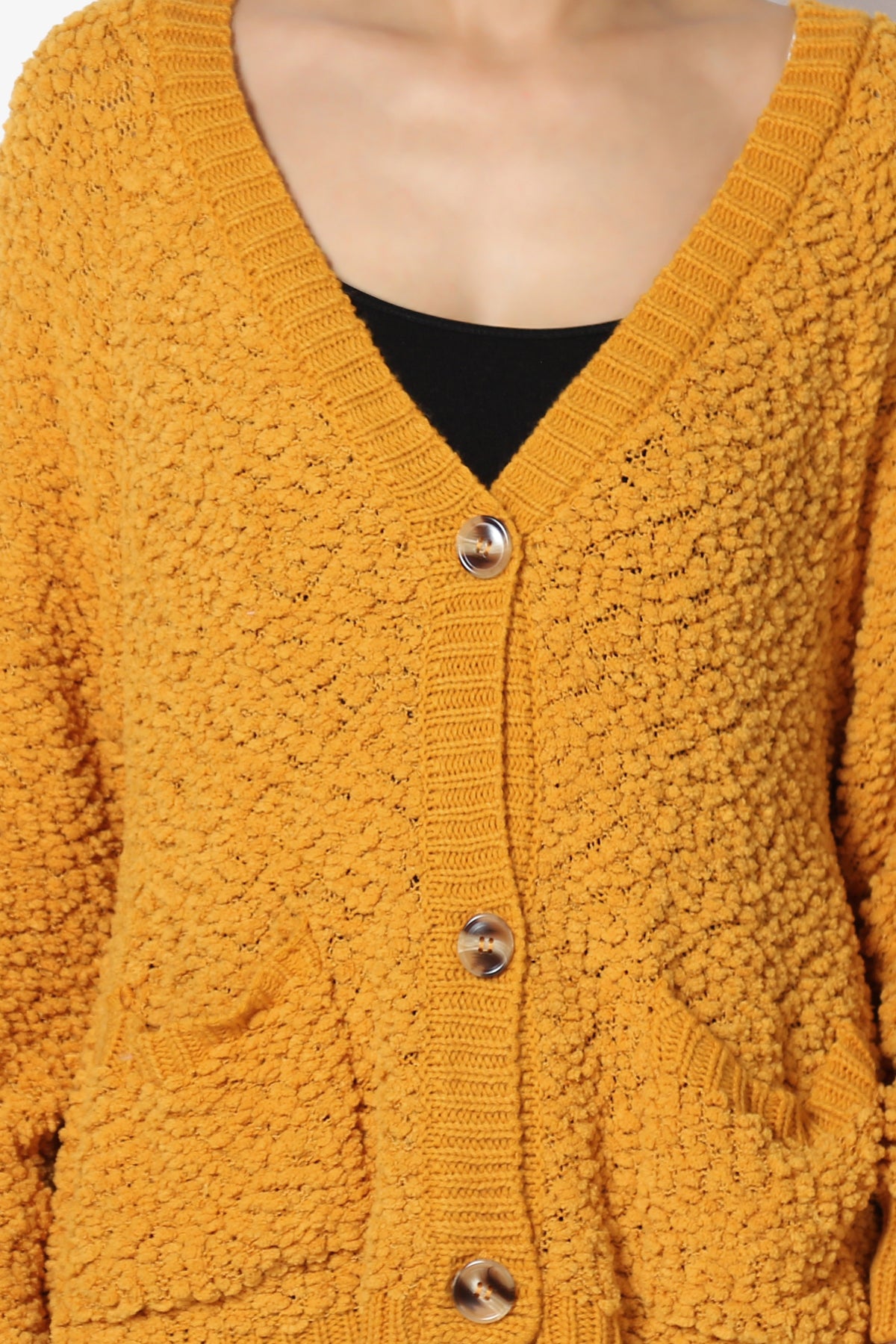 Barry Fuzzy Knit Button Boxy Crop Cardigan GOLDEN MUSTARD_5