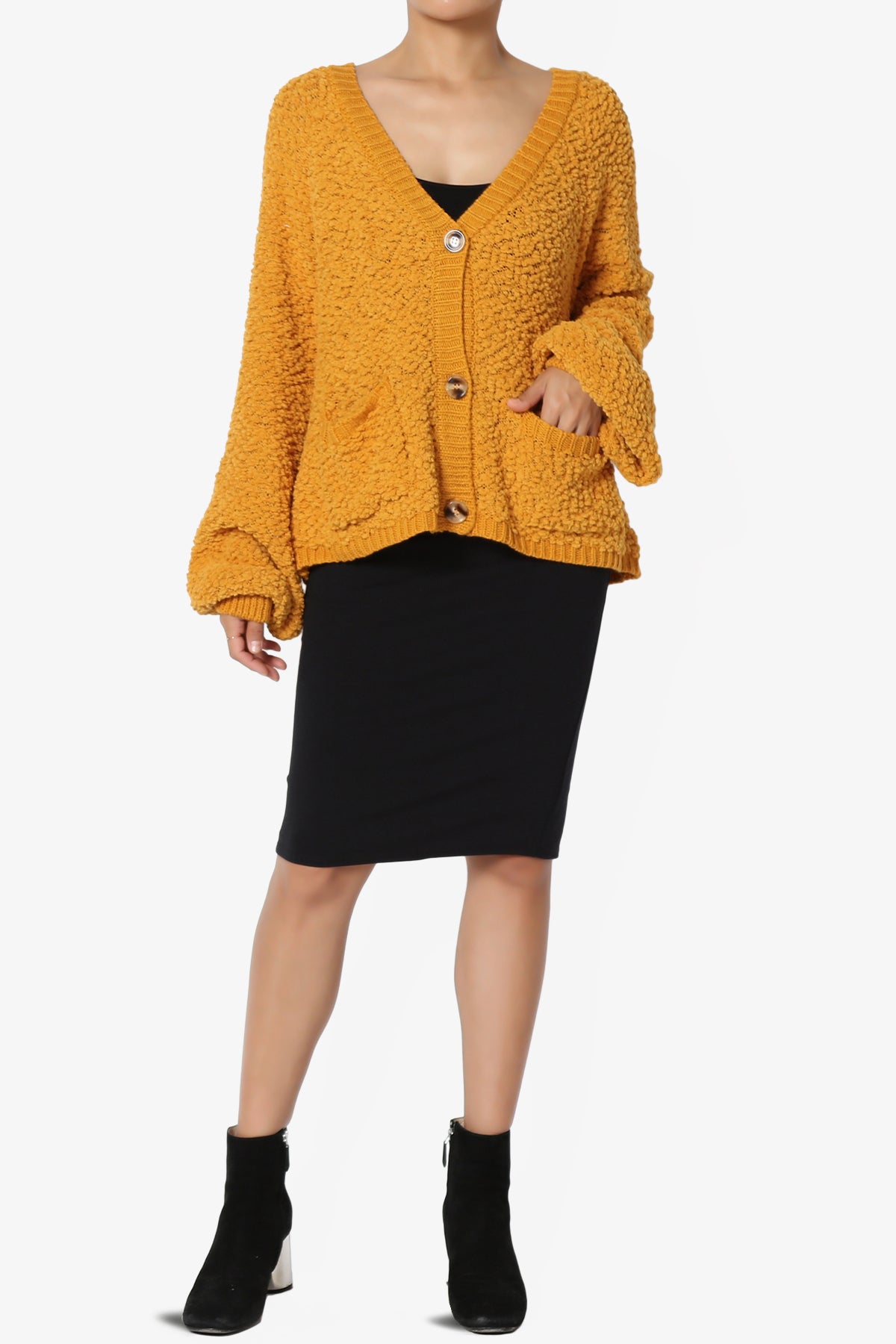 Barry Fuzzy Knit Button Boxy Crop Cardigan GOLDEN MUSTARD_6