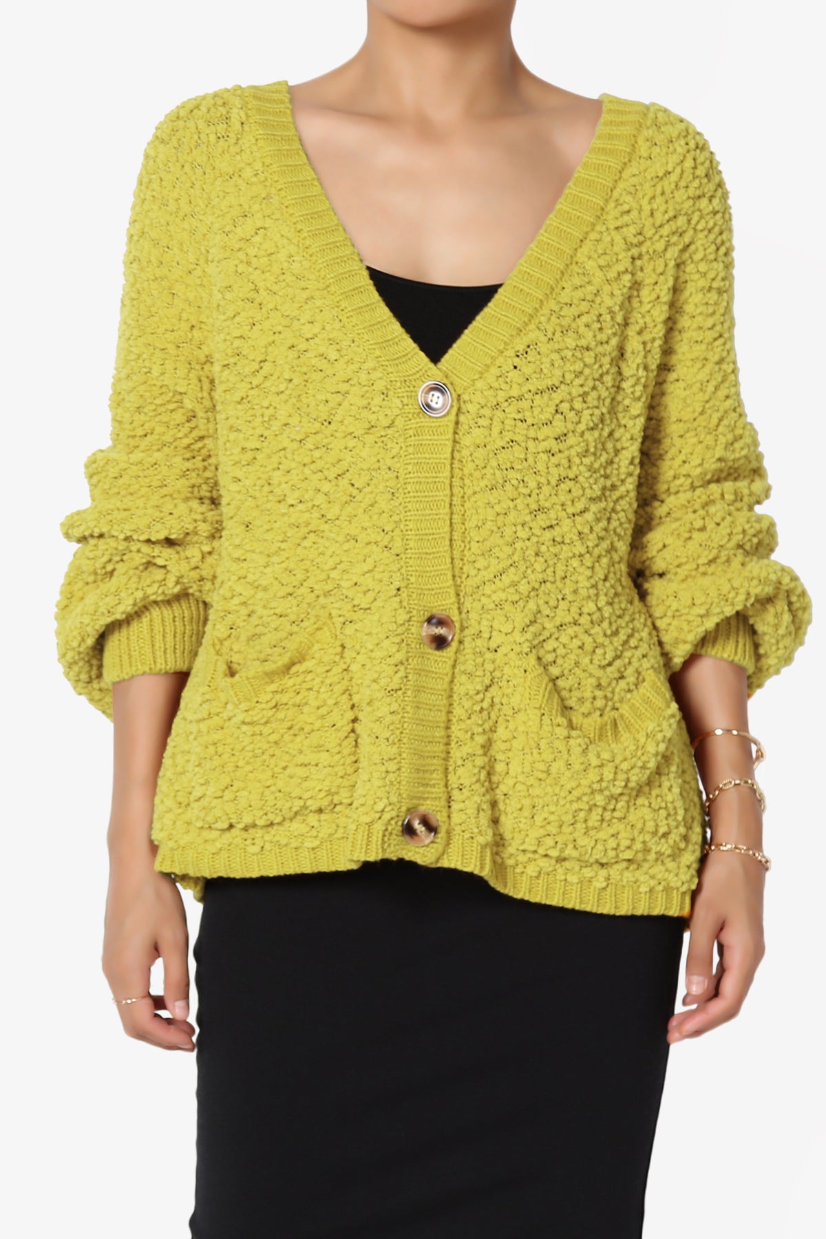 Barry Fuzzy Knit Button Boxy Crop Cardigan GOLDEN WASABI_1