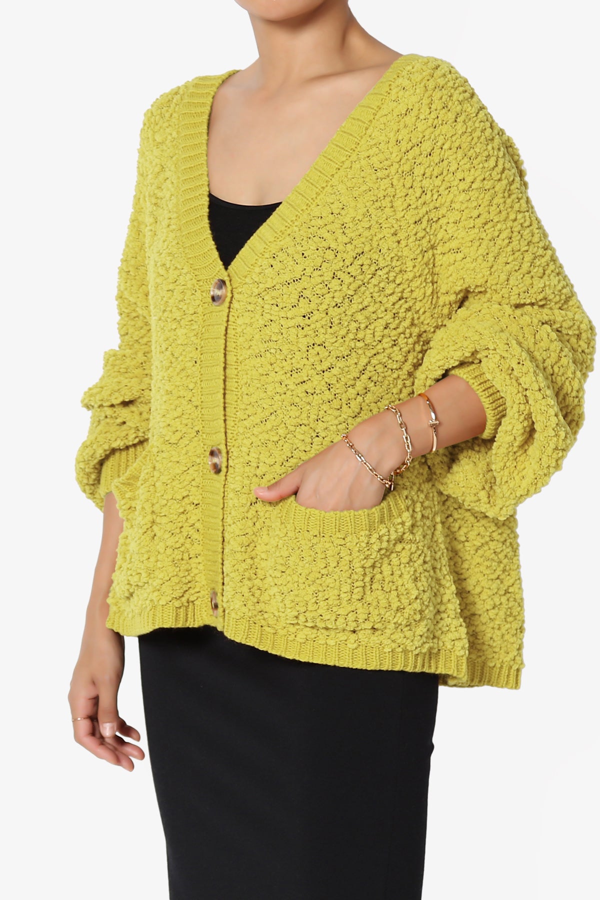 Barry Fuzzy Knit Button Boxy Crop Cardigan GOLDEN WASABI_3
