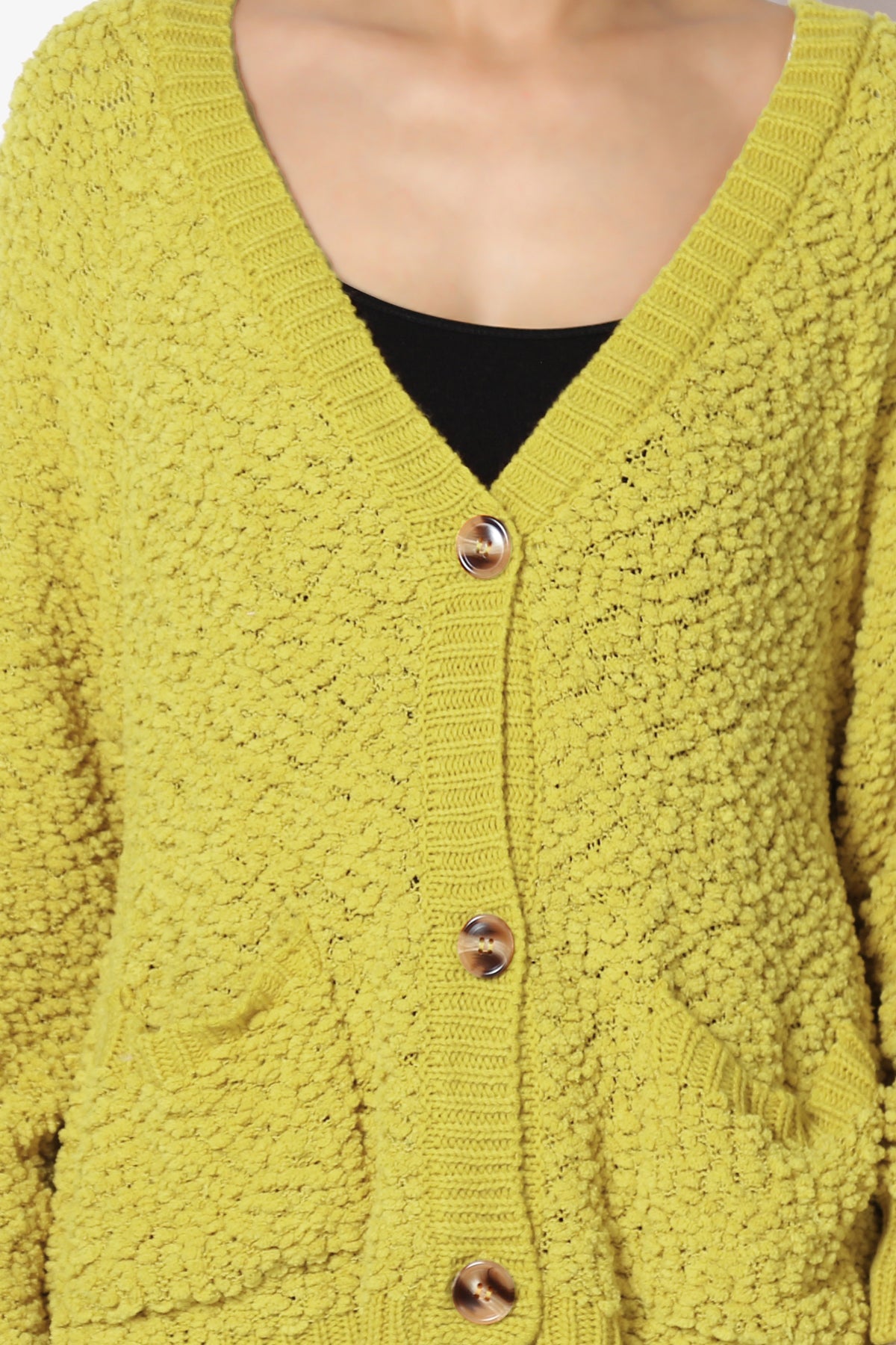 Barry Fuzzy Knit Button Boxy Crop Cardigan GOLDEN WASABI_5