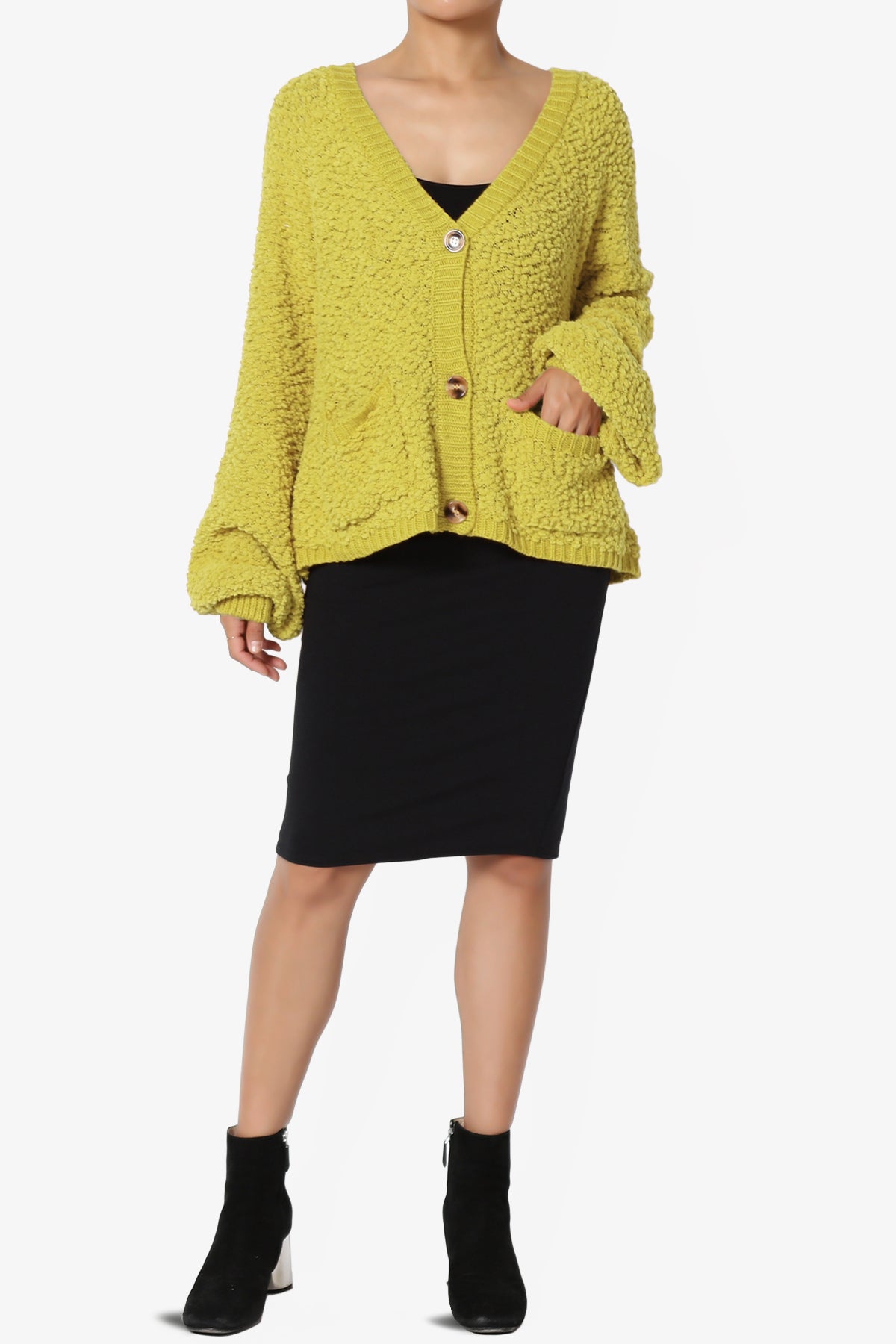 Barry Fuzzy Knit Button Boxy Crop Cardigan GOLDEN WASABI_6