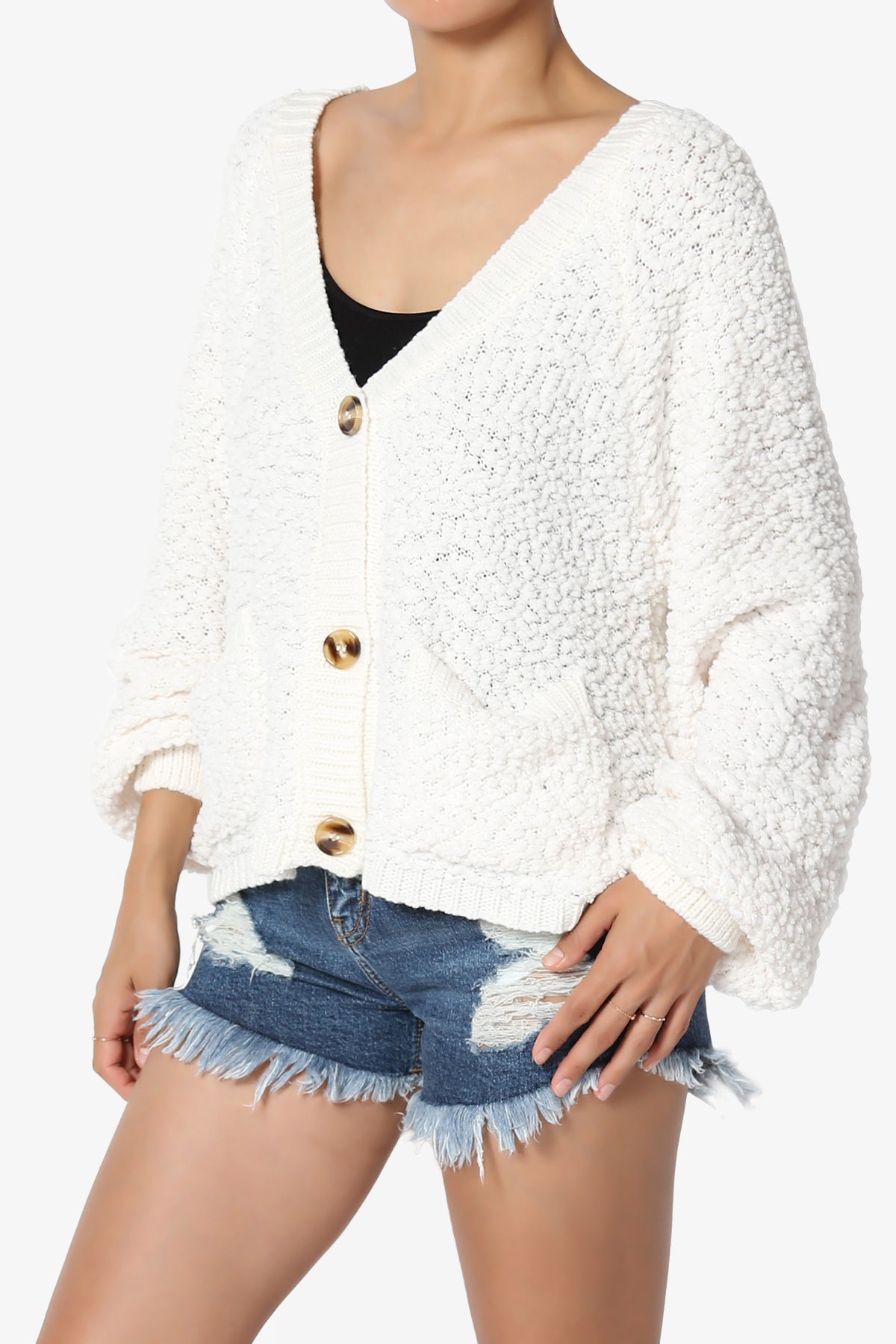 Barry Fuzzy Knit Button Boxy Crop Cardigan IVORY_3