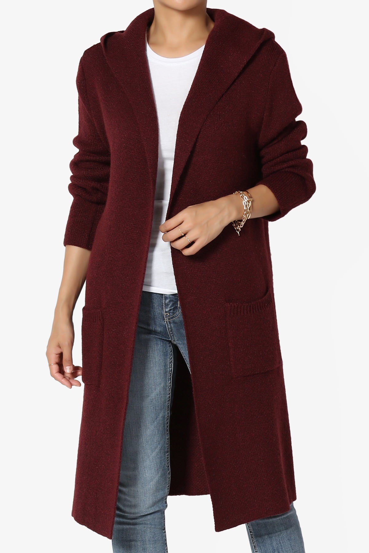 Portola Hooded Longline Cardigan BURGUNDY_1