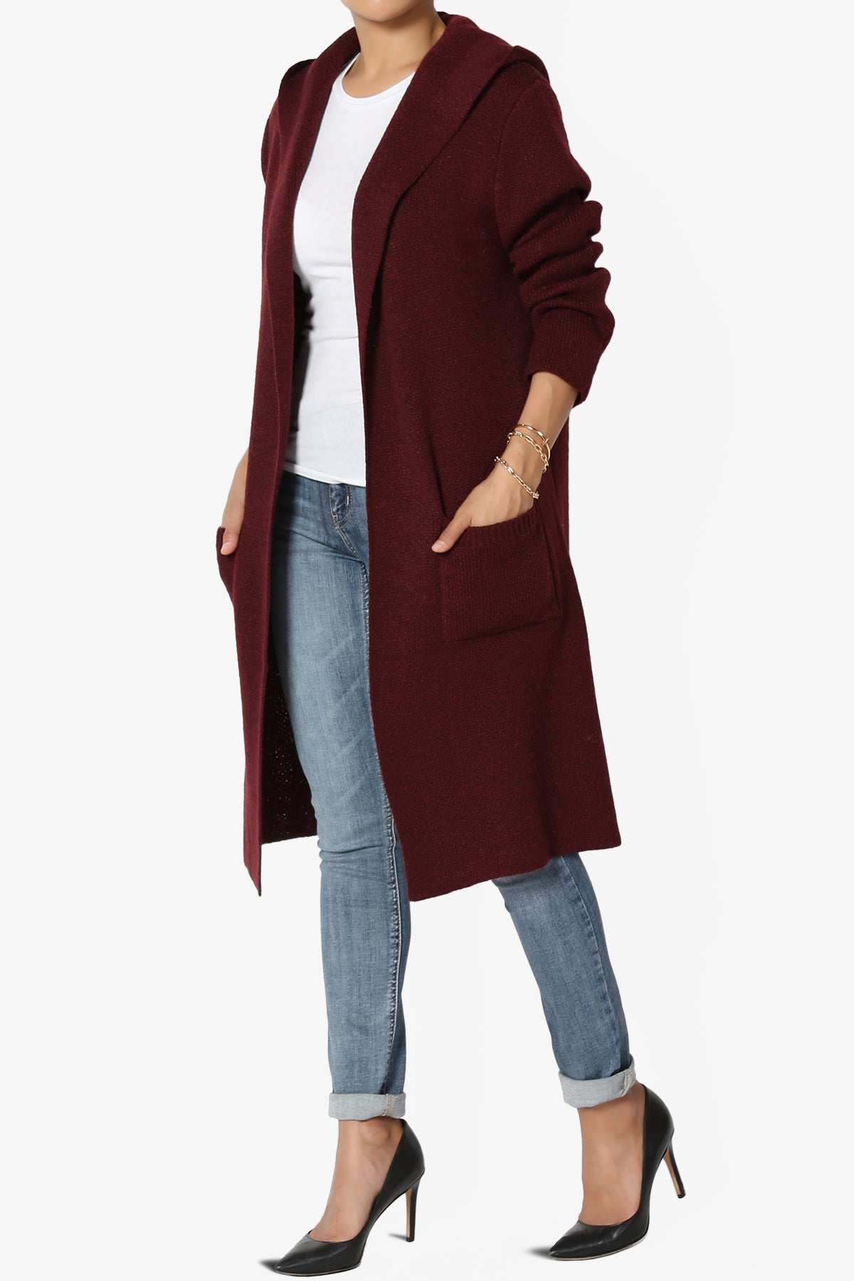 Portola Hooded Longline Cardigan BURGUNDY_3