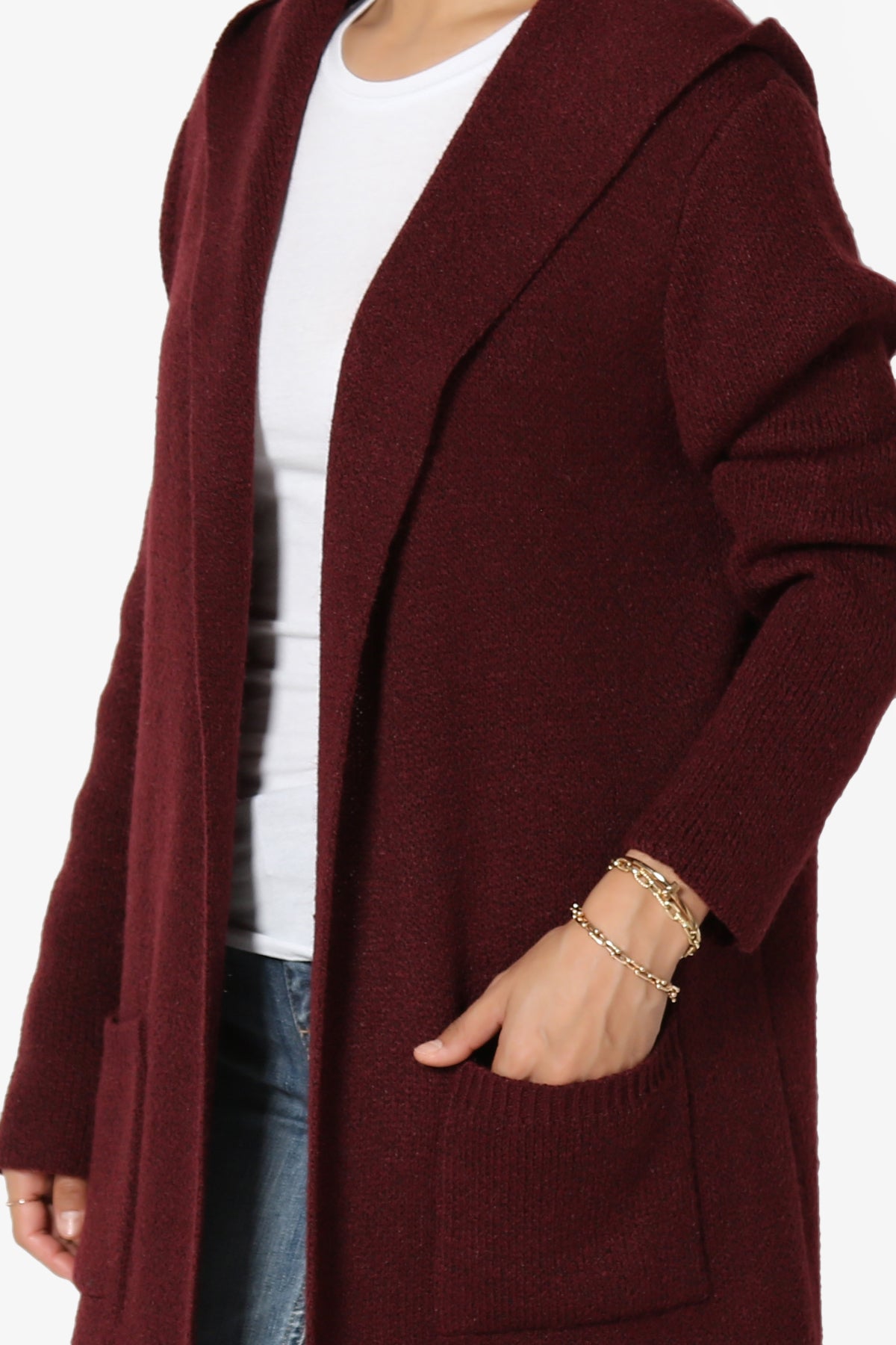 Portola Hooded Longline Cardigan BURGUNDY_5