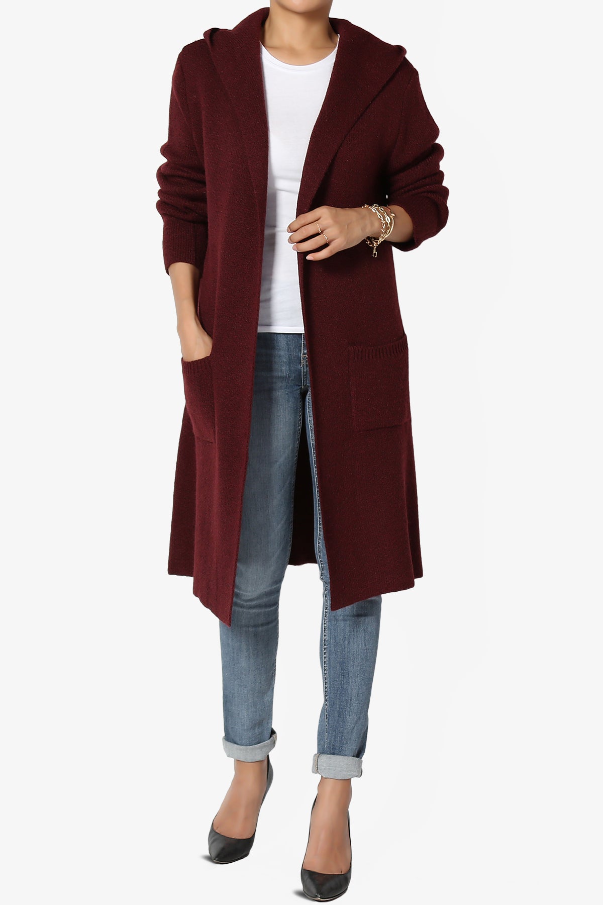 Portola Hooded Longline Cardigan BURGUNDY_6