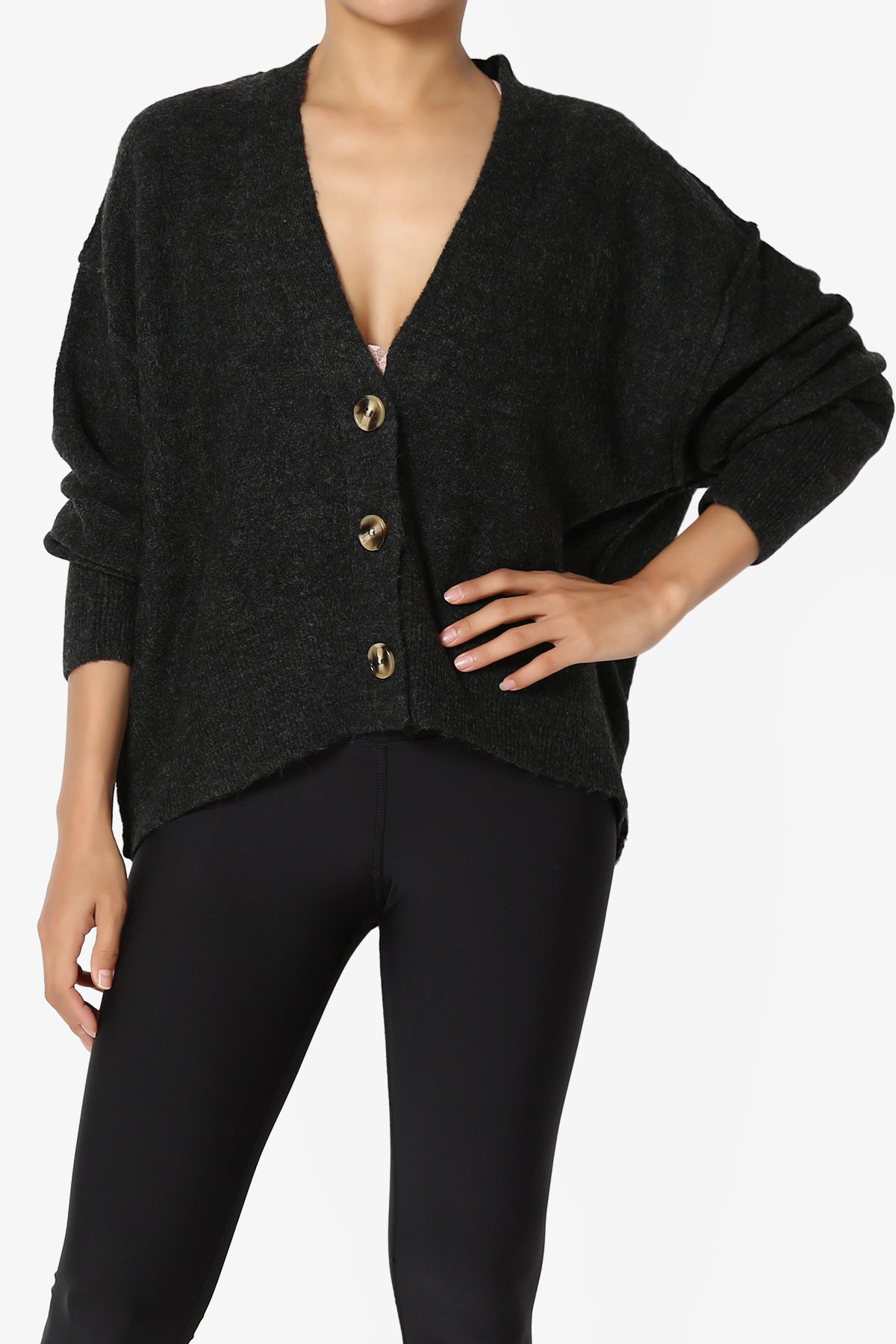 Taryn Loose Melange Knit Crop Cardigan CHARCOAL_1
