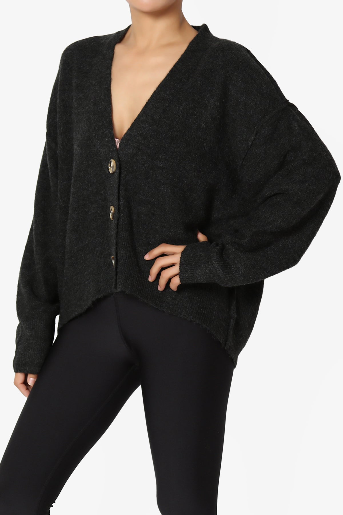 Taryn Loose Melange Knit Crop Cardigan CHARCOAL_3