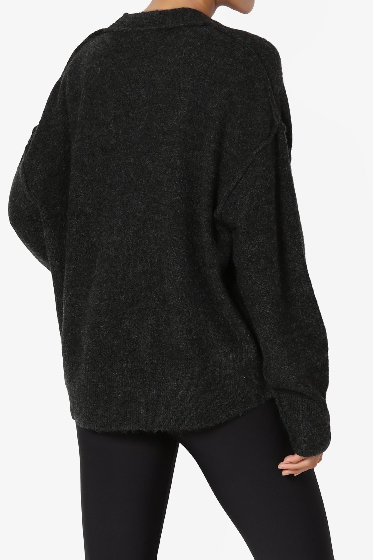 Taryn Loose Melange Knit Crop Cardigan CHARCOAL_4