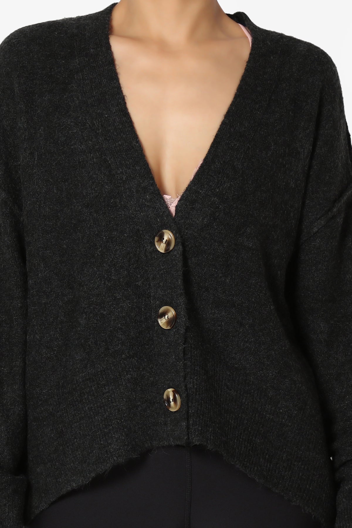 Taryn Loose Melange Knit Crop Cardigan CHARCOAL_5