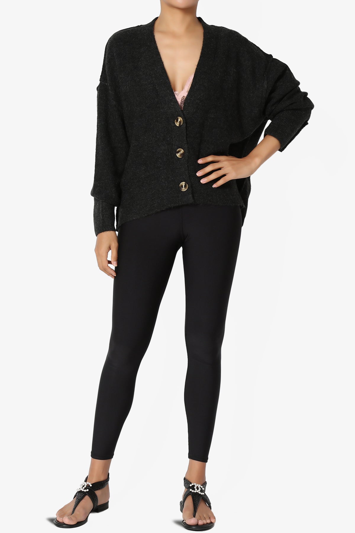 Taryn Loose Melange Knit Crop Cardigan CHARCOAL_6