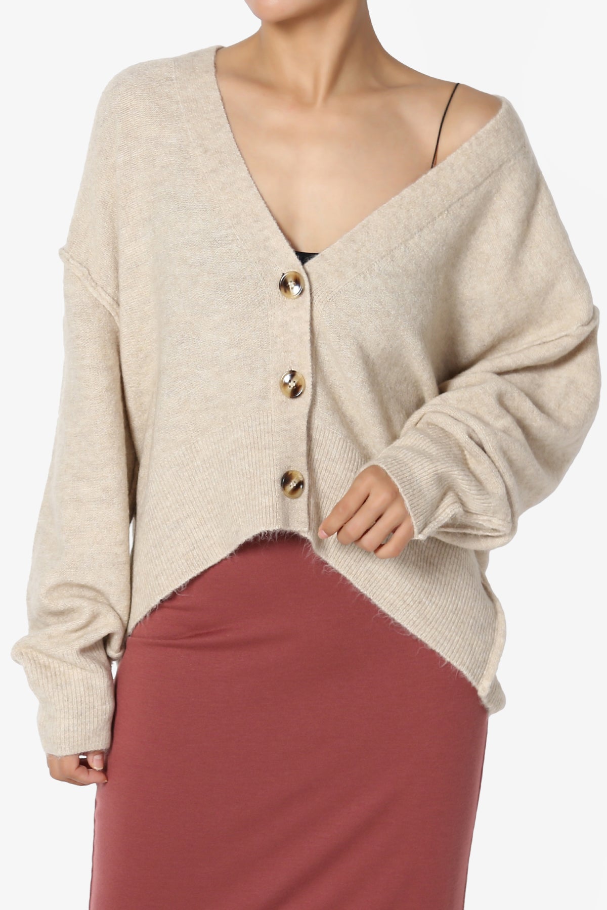 Taryn Loose Melange Knit Crop Cardigan HEATHER BEIGE_1