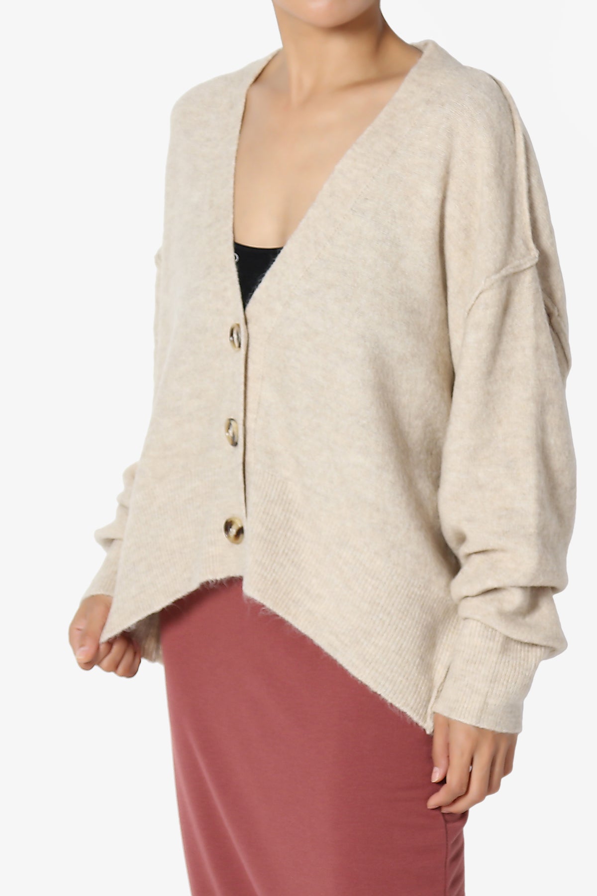 Taryn Loose Melange Knit Crop Cardigan HEATHER BEIGE_3