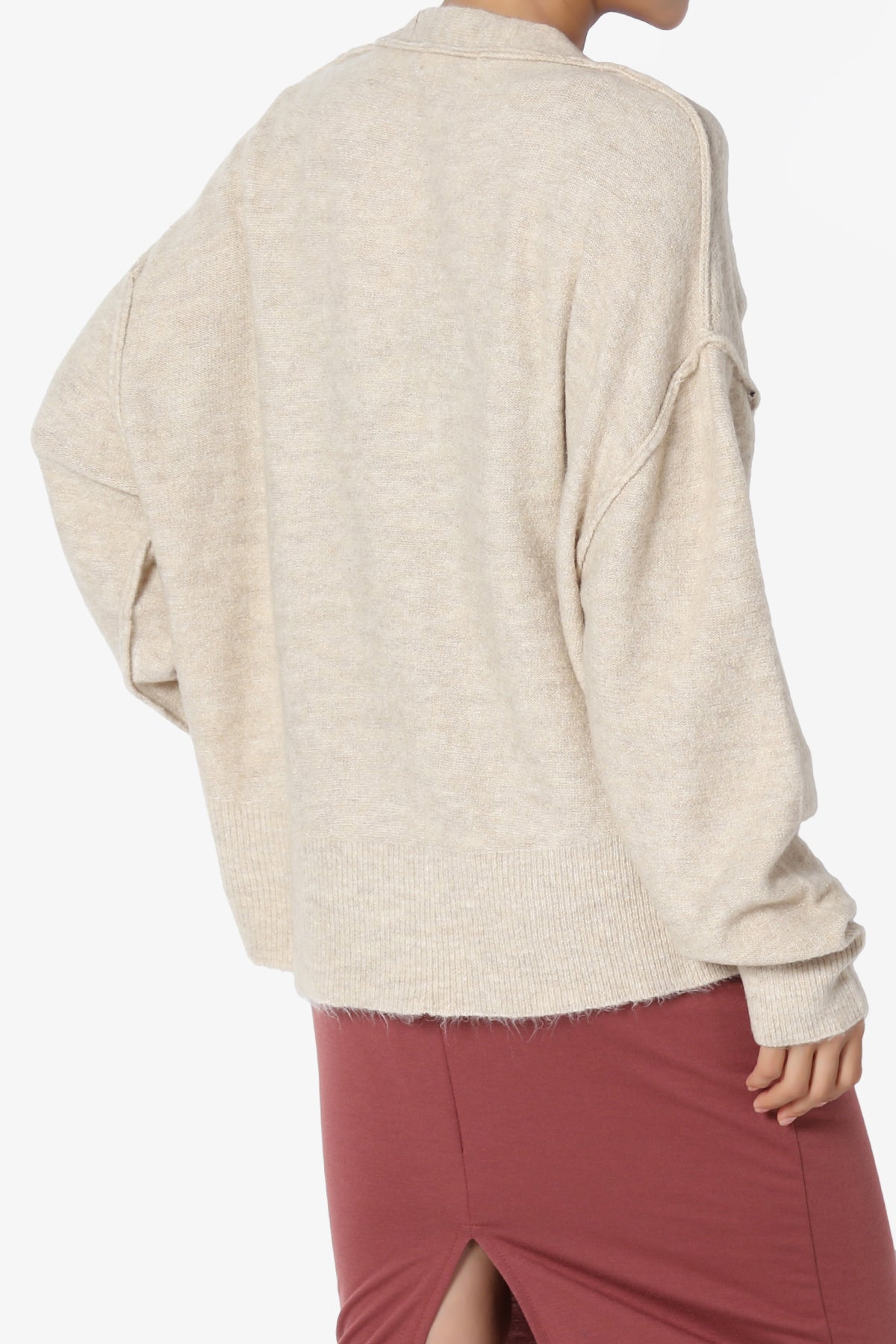 Taryn Loose Melange Knit Crop Cardigan HEATHER BEIGE_4