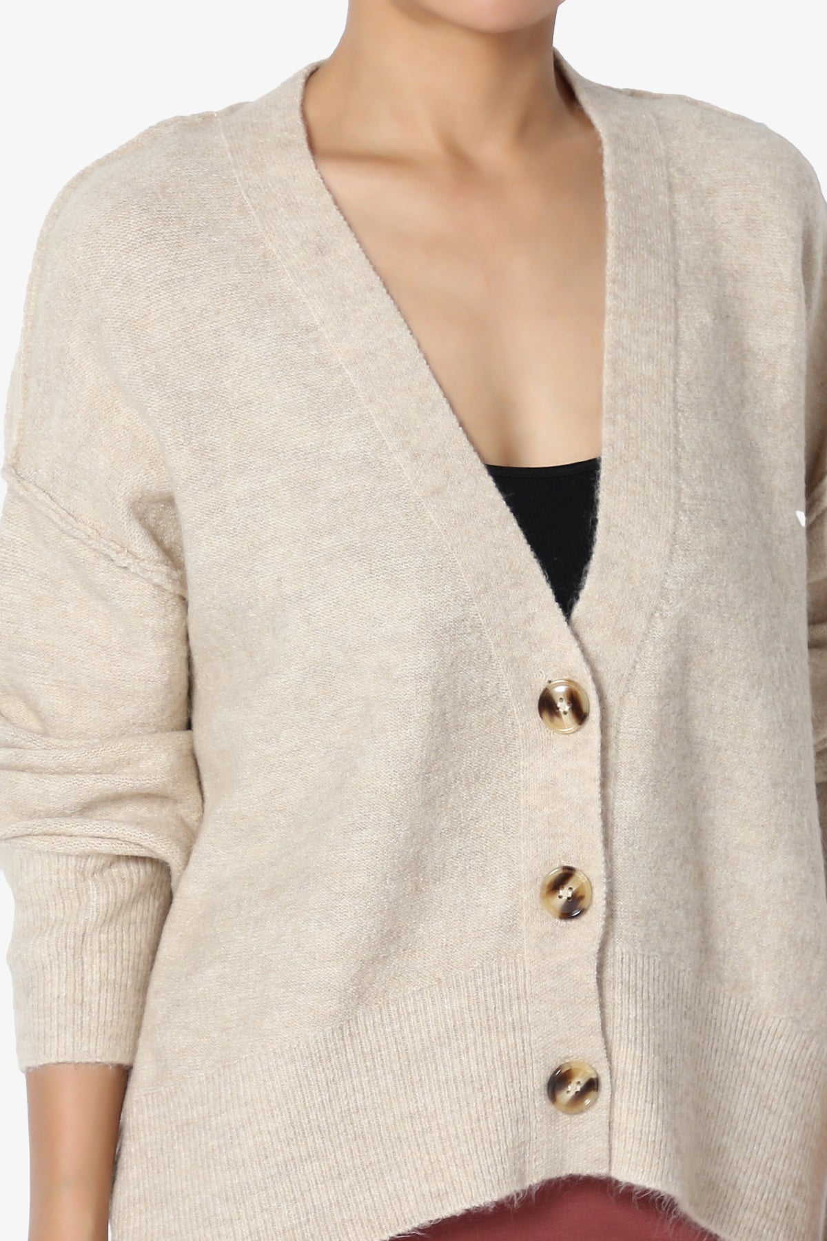 Taryn Loose Melange Knit Crop Cardigan HEATHER BEIGE_5