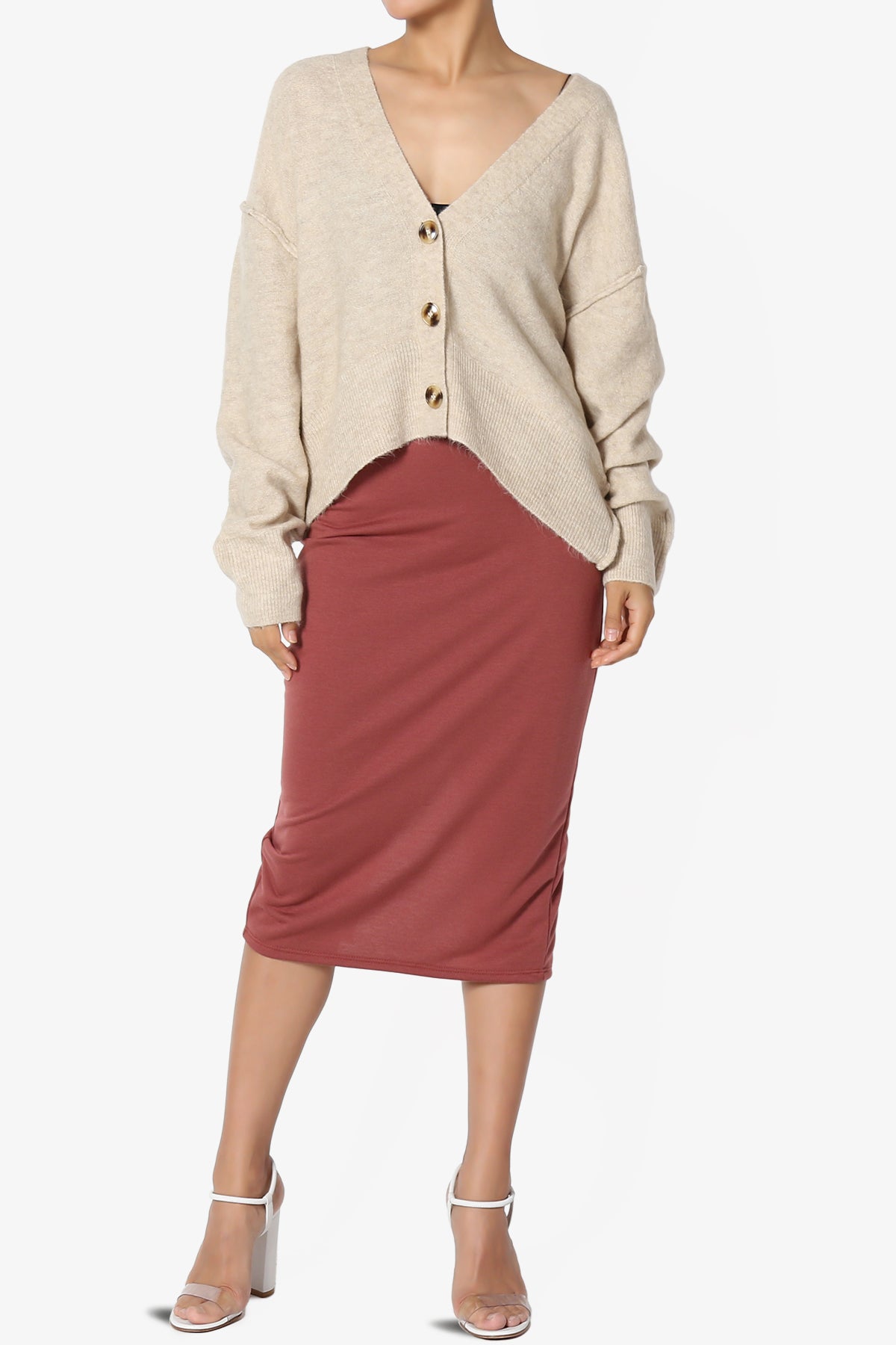 Taryn Loose Melange Knit Crop Cardigan HEATHER BEIGE_6