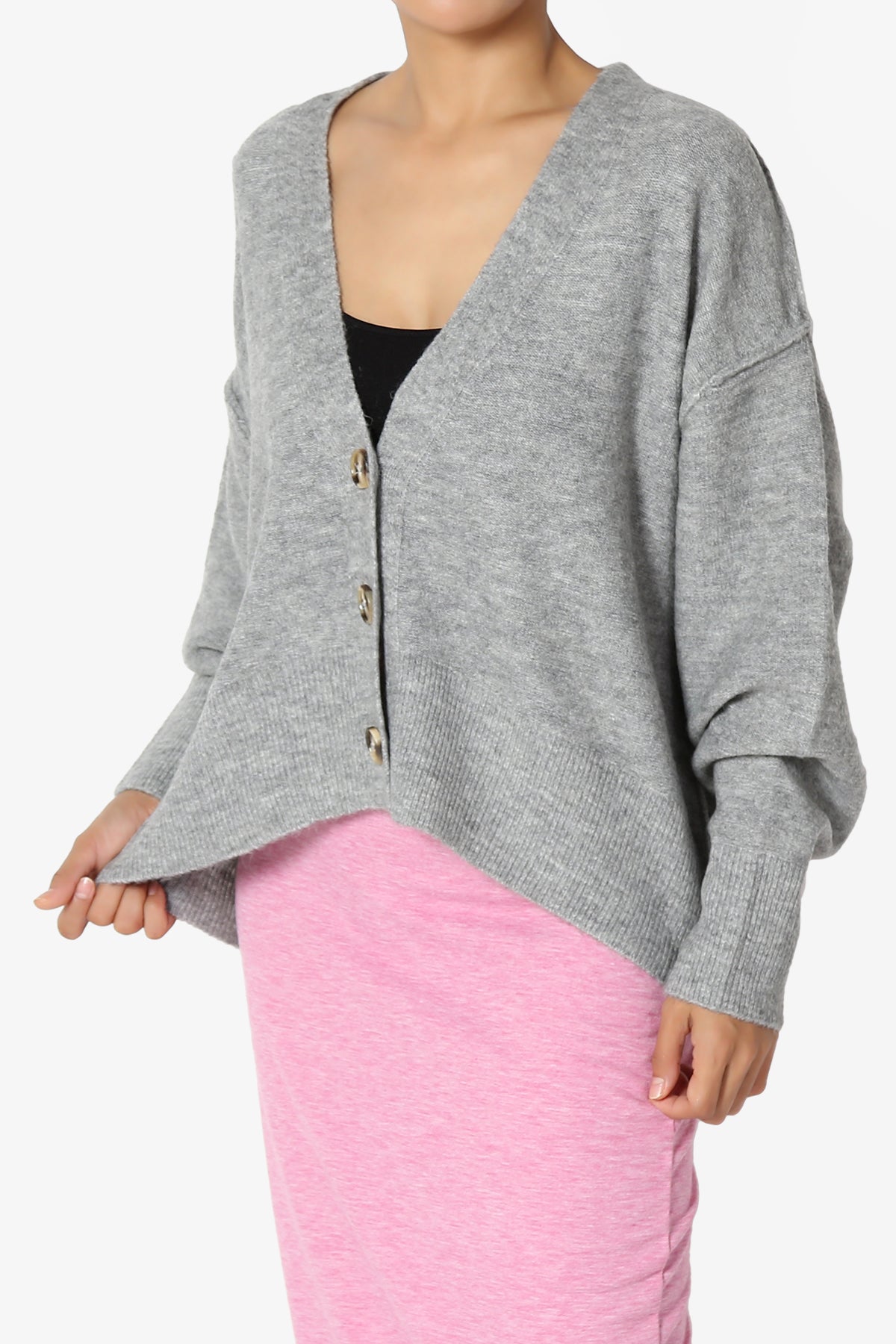 Taryn Loose Melange Knit Crop Cardigan HEATHER GREY_3