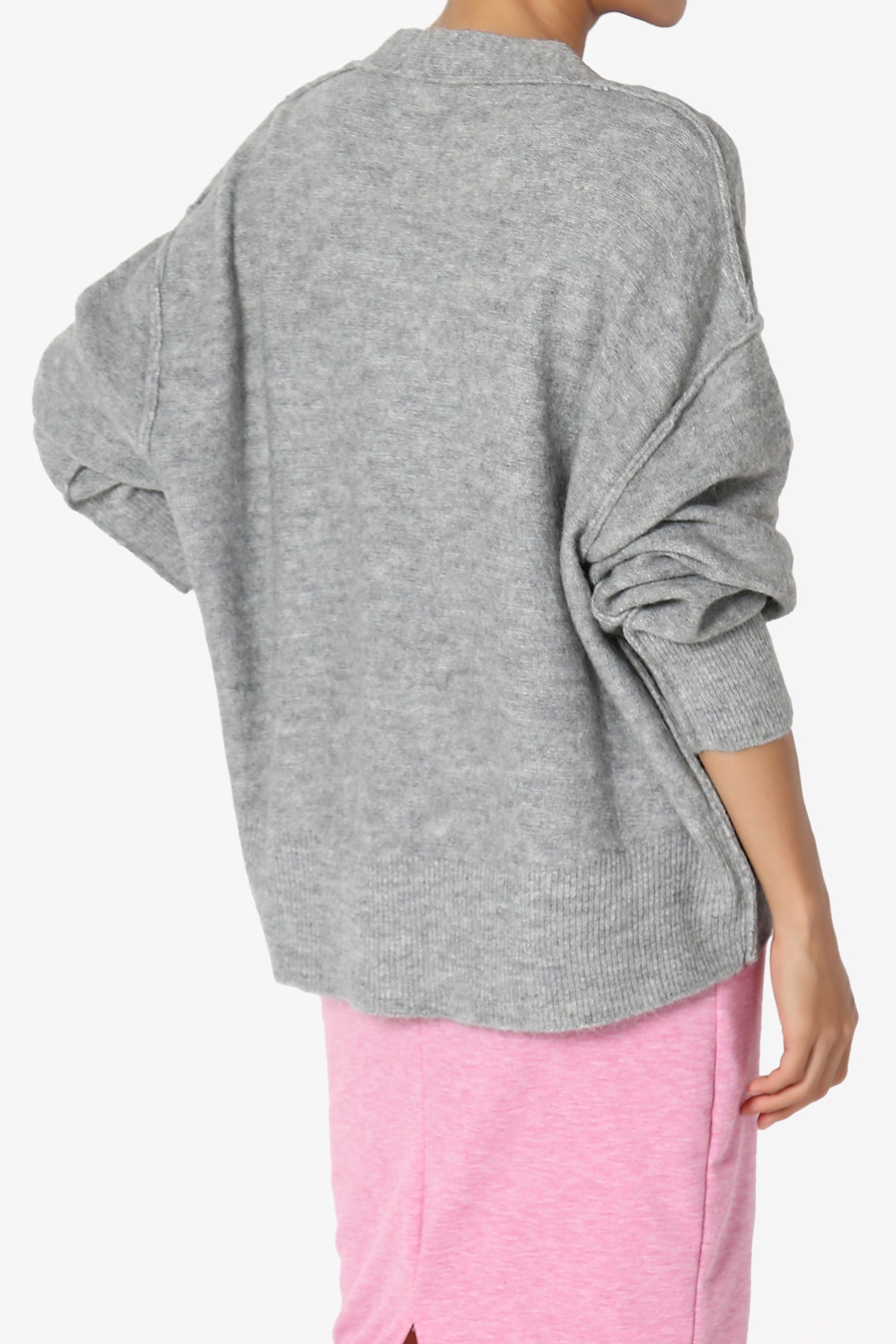 Taryn Loose Melange Knit Crop Cardigan HEATHER GREY_4