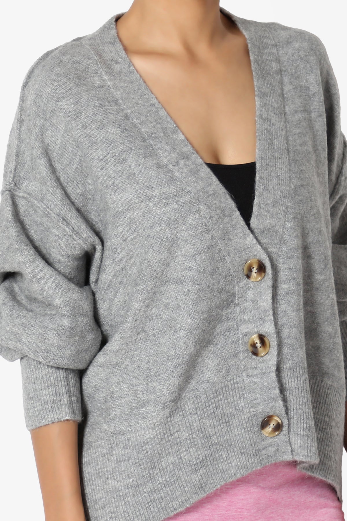 Taryn Loose Melange Knit Crop Cardigan HEATHER GREY_5