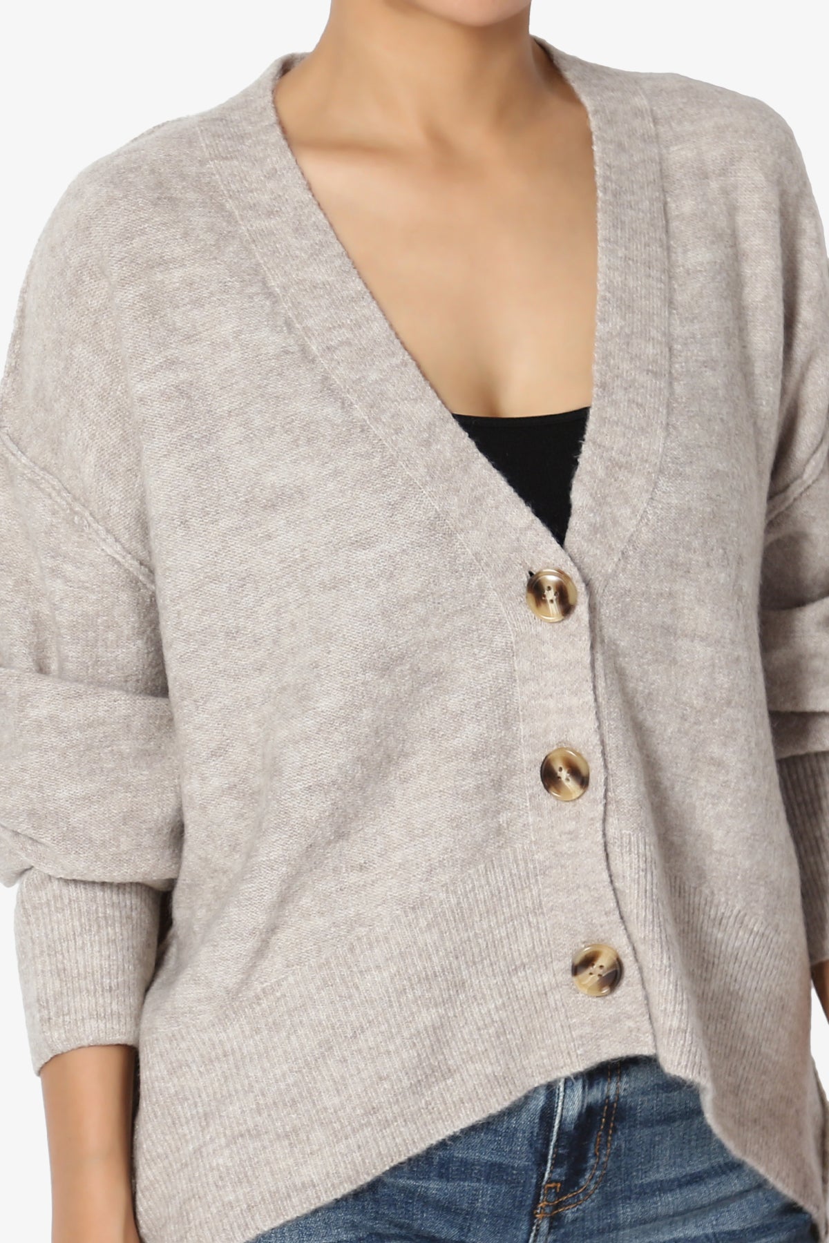 Taryn Loose Melange Knit Crop Cardigan MOCHA_5