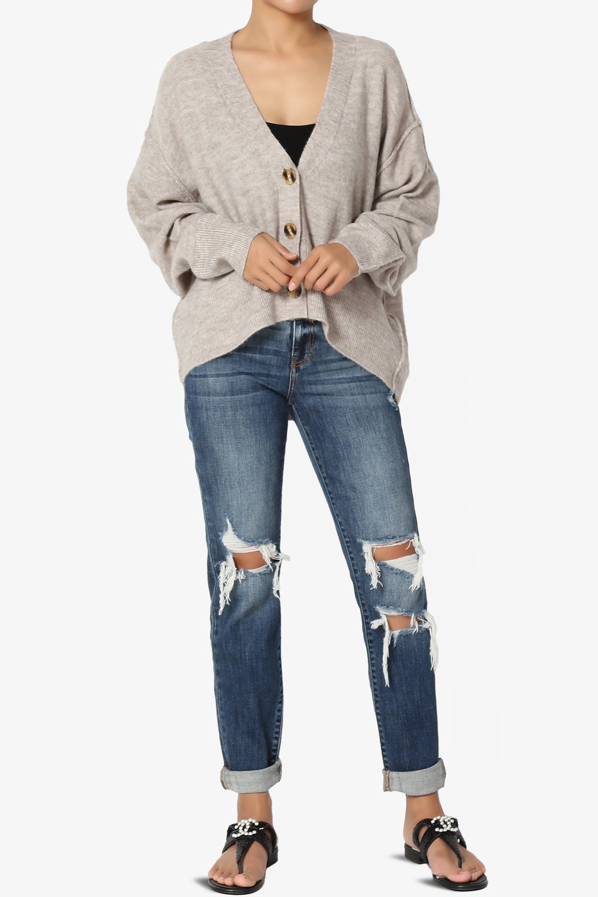 Taryn Loose Melange Knit Crop Cardigan MOCHA_6