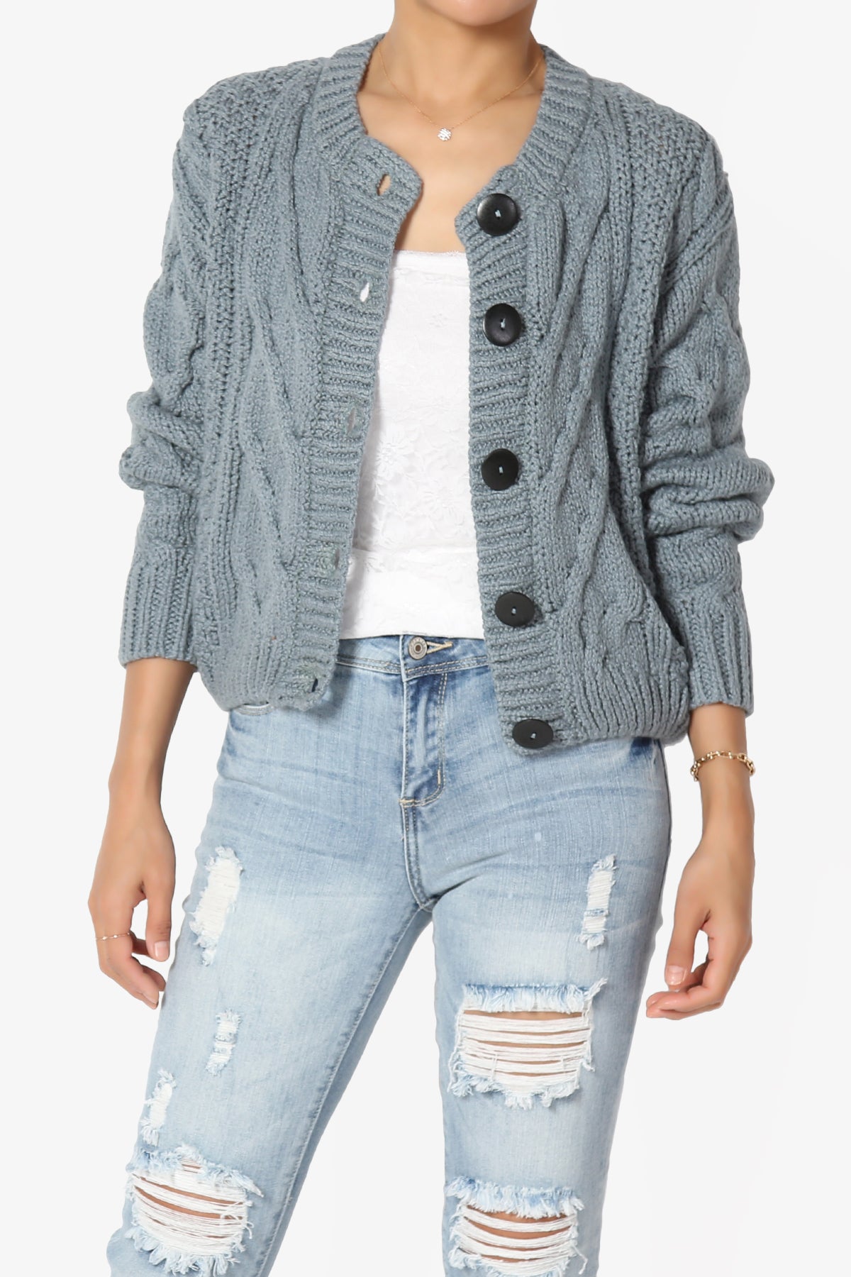 Spain Cropped Cable Knit Sweater Cardigan