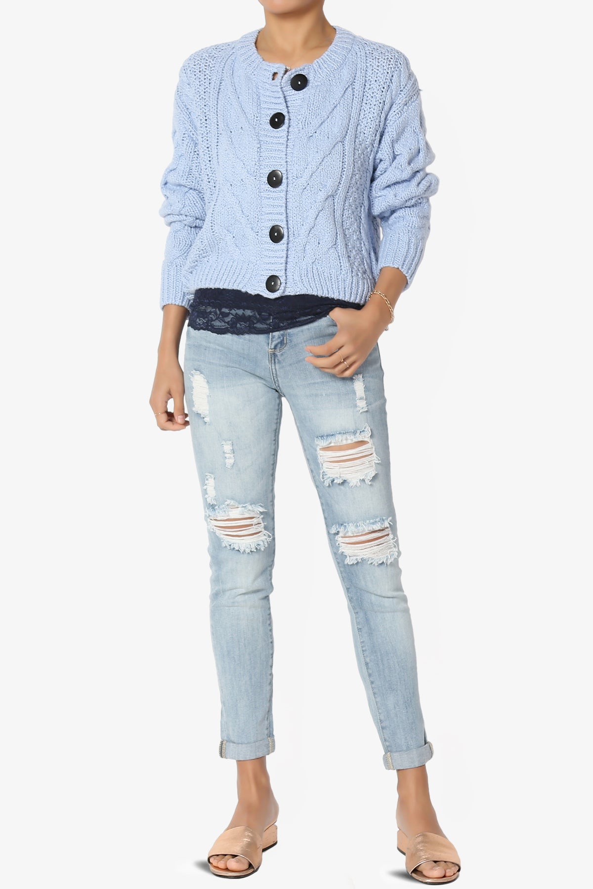 Spain Cropped Cable Knit Sweater Cardigan