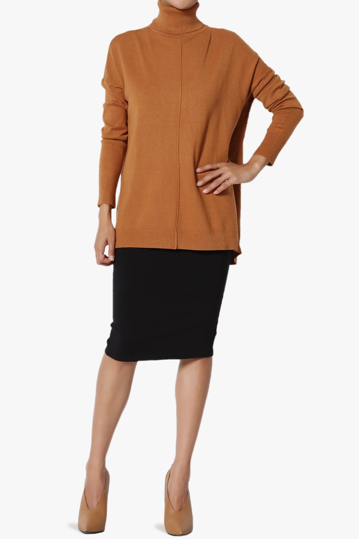 Henley Turtle Neck Knit Sweater ALMOND_6