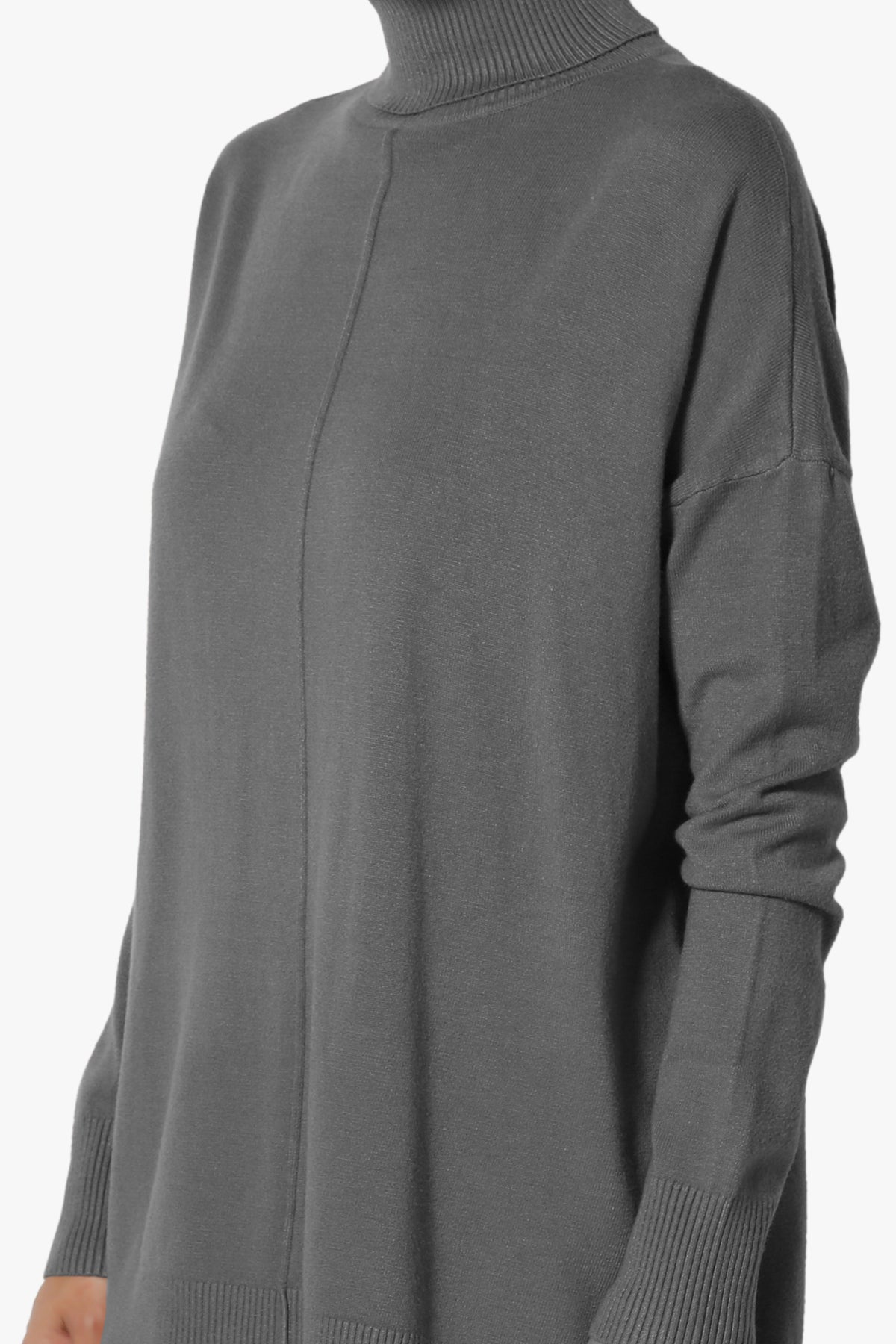 Henley Turtle Neck Knit Sweater ASH GREY_5