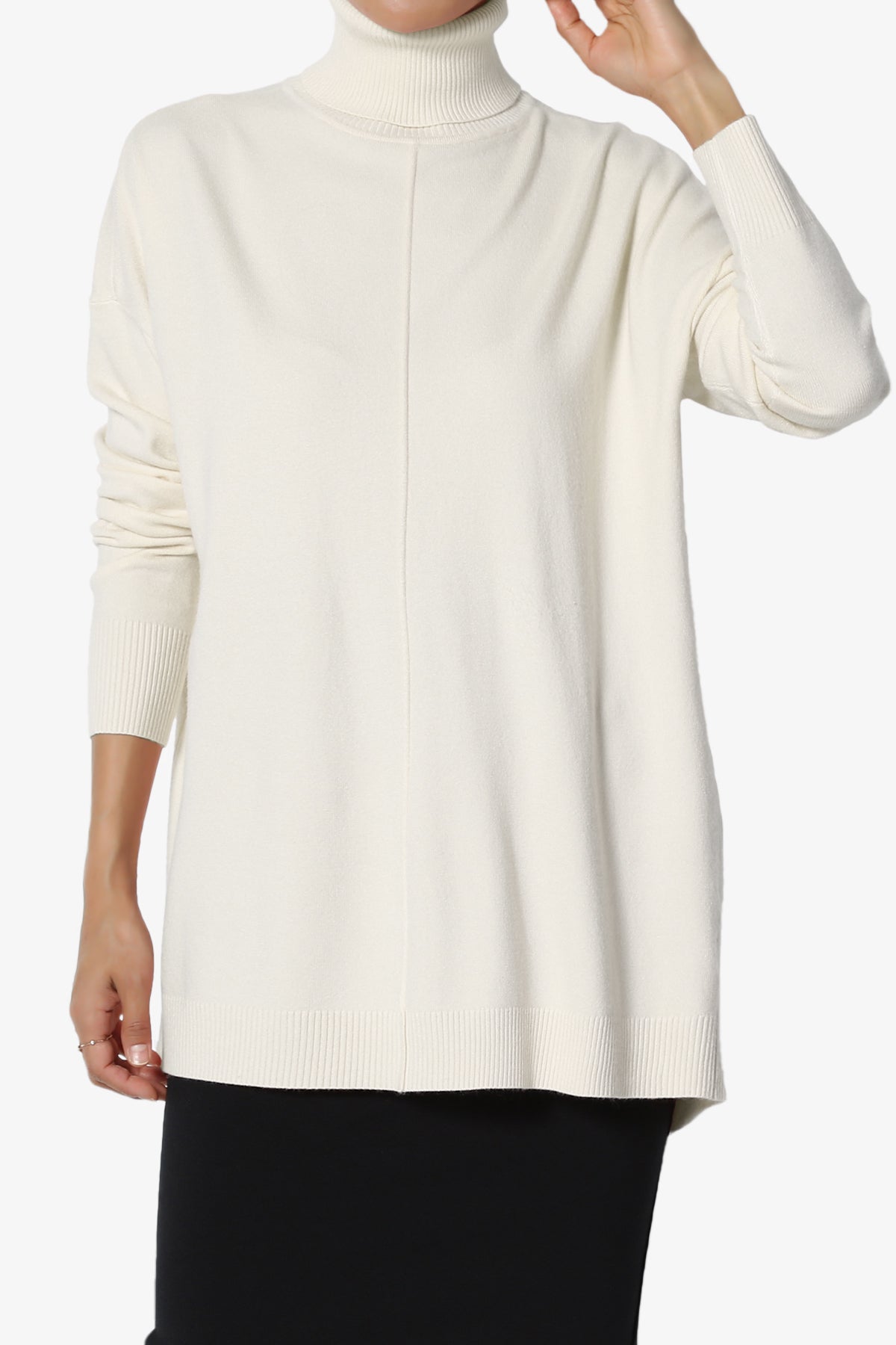 Henley Turtle Neck Knit Sweater BONE_1