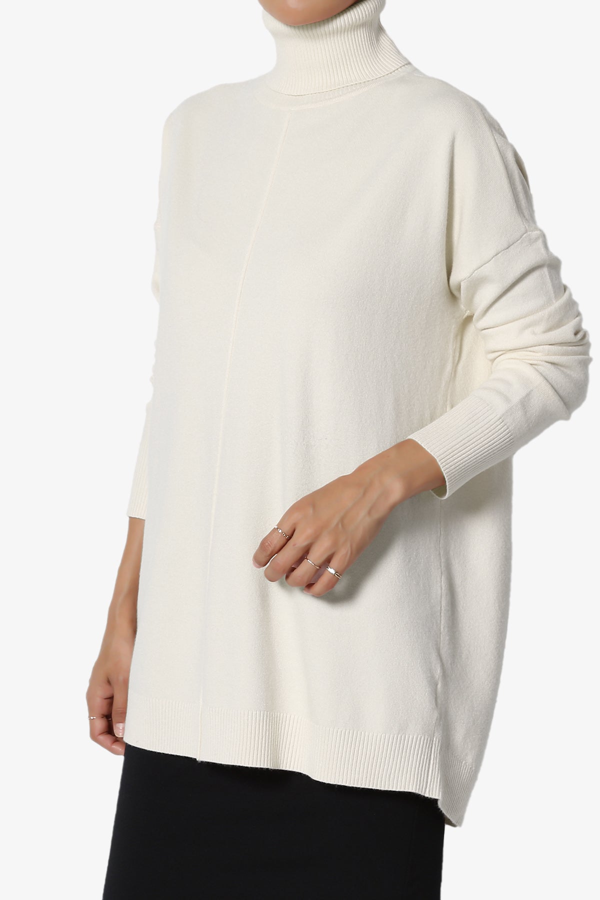 Henley Turtle Neck Knit Sweater BONE_3