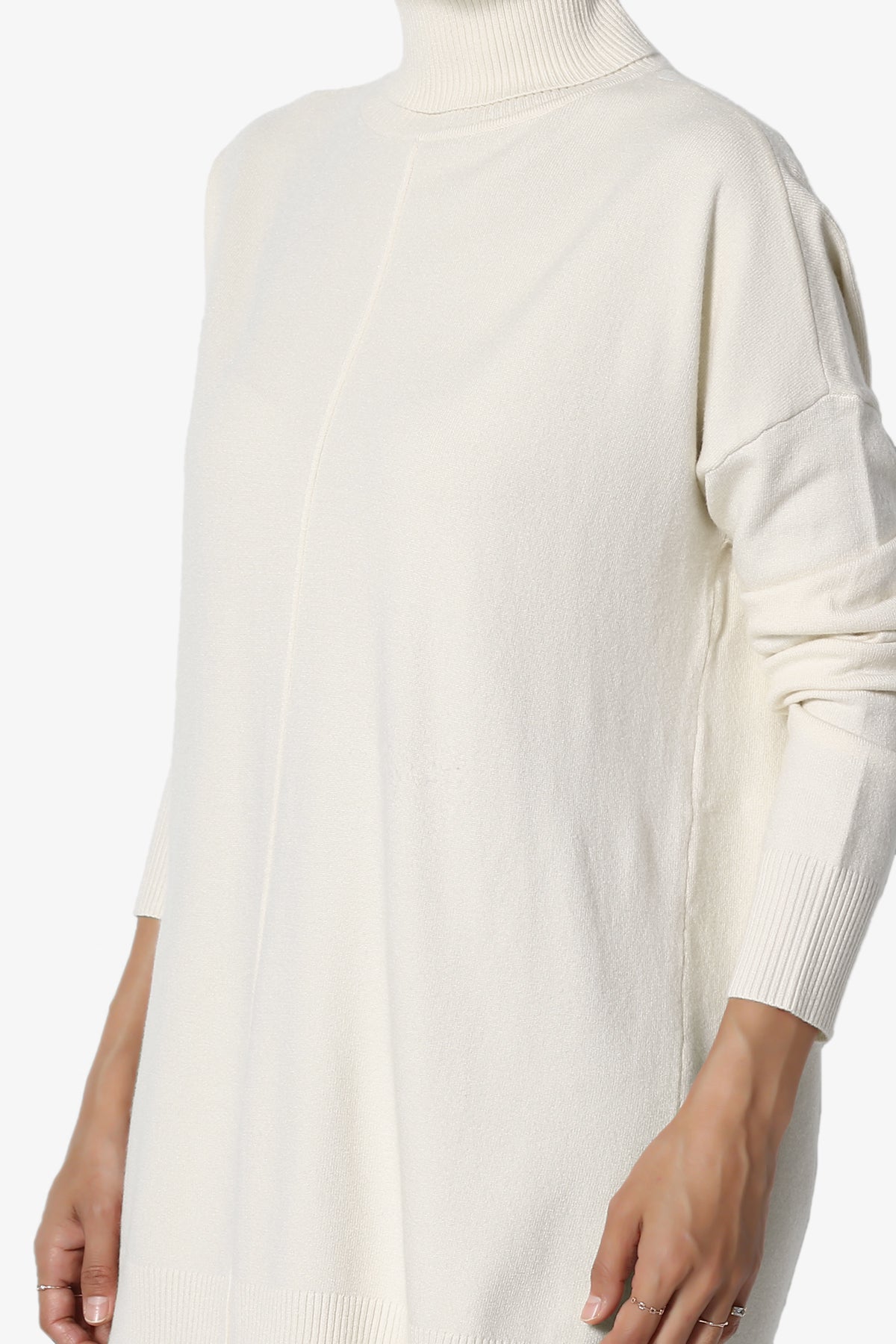 Henley Turtle Neck Knit Sweater BONE_5