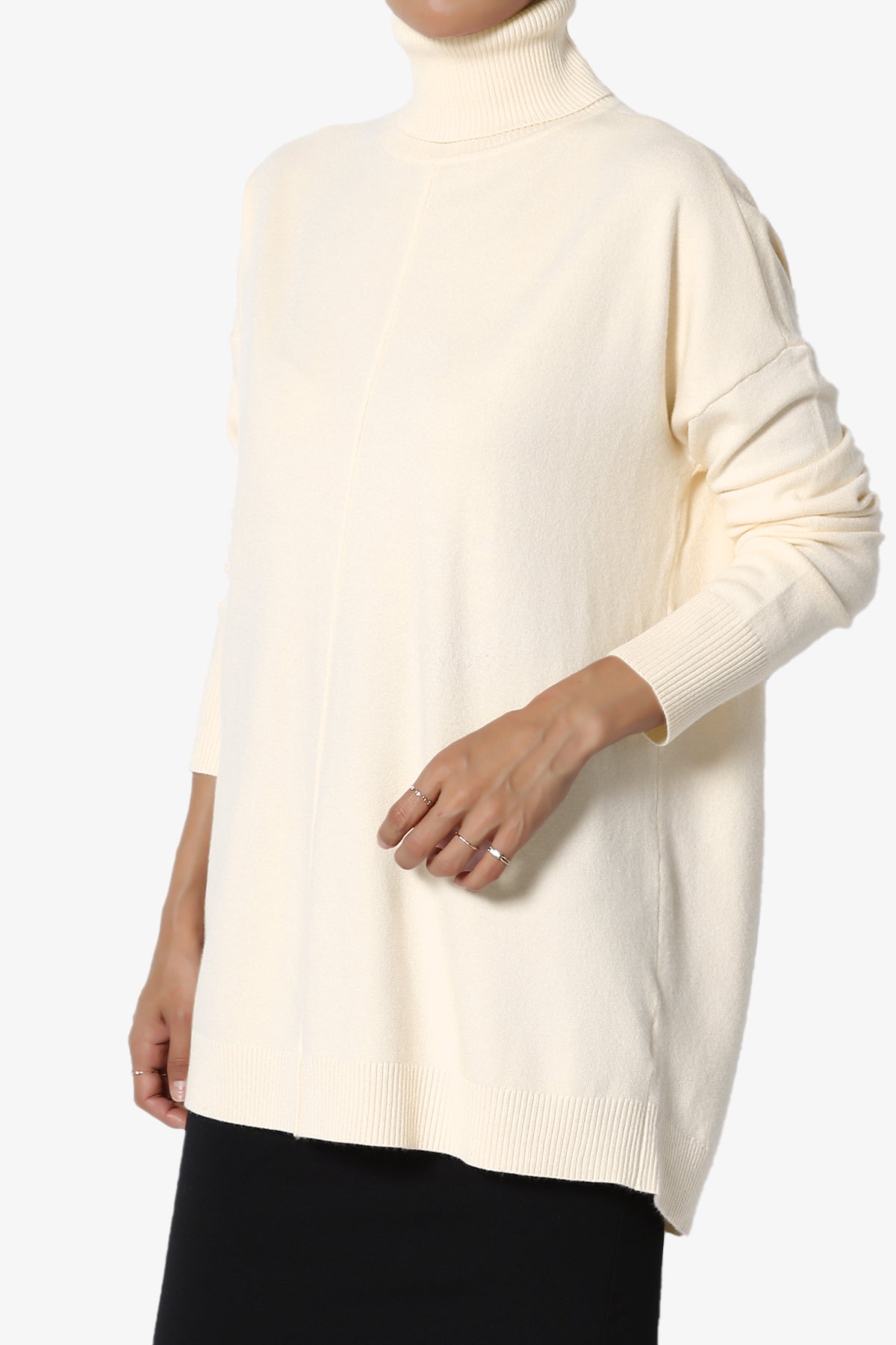 Henley Turtle Neck Knit Sweater CREAM_3