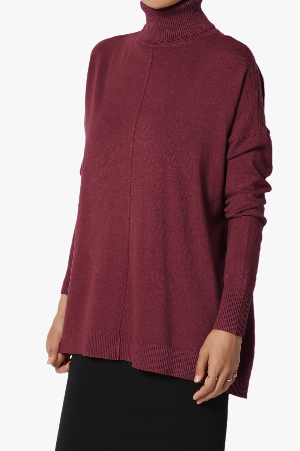 Henley Turtle Neck Knit Sweater DARK BURGUNDY_3