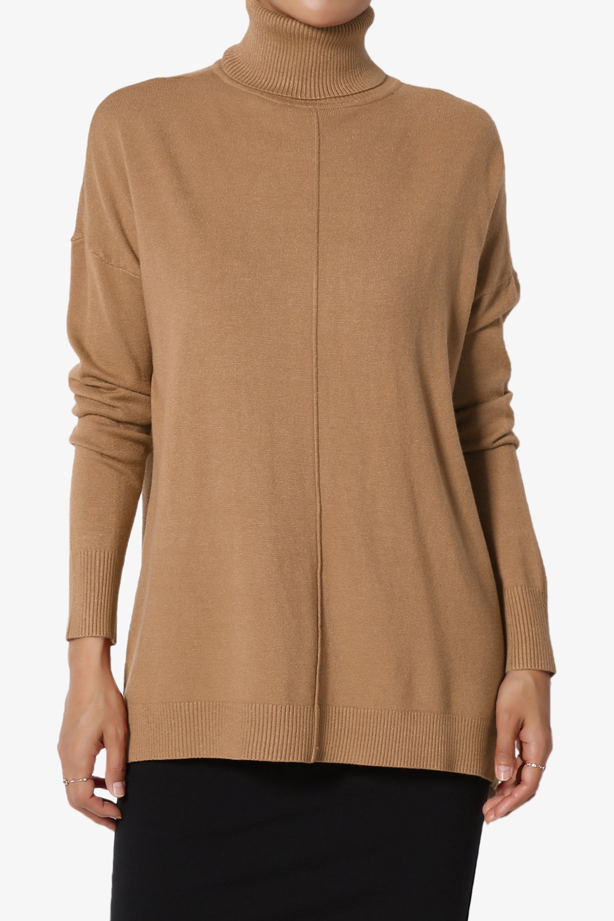 Henley Turtle Neck Knit Sweater DEEP CAMEL_1