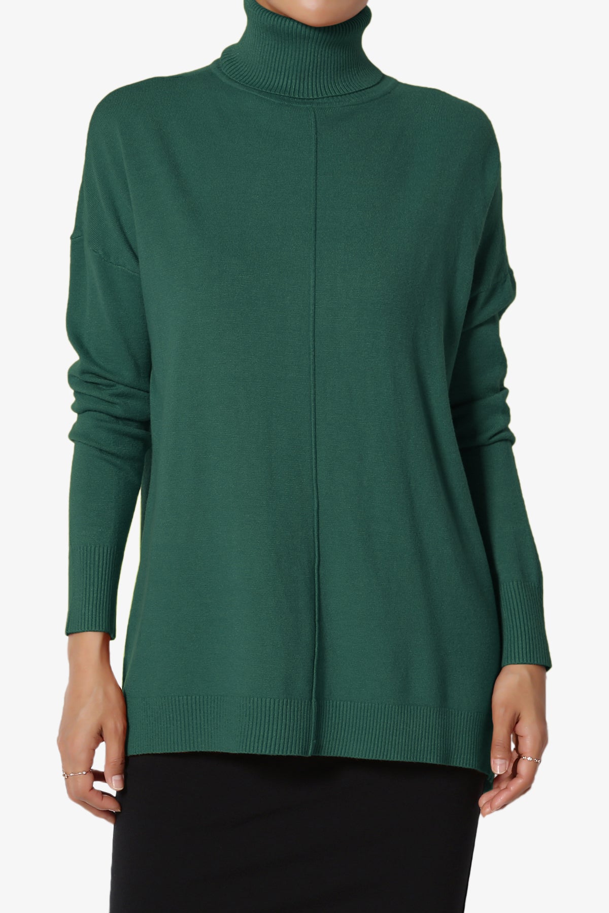 Henley Turtle Neck Knit Sweater DEEP GREEN_1