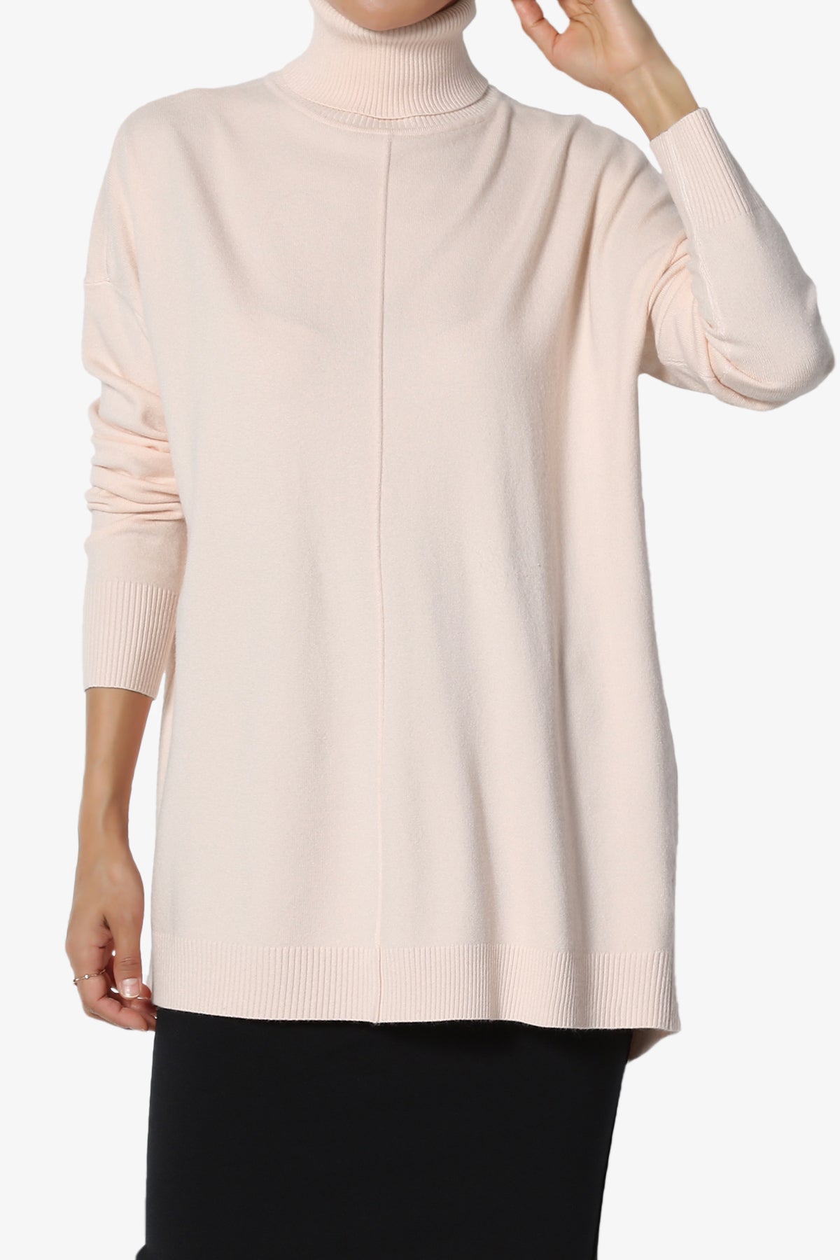 Henley Turtle Neck Knit Sweater DUSTY BLUSH_1