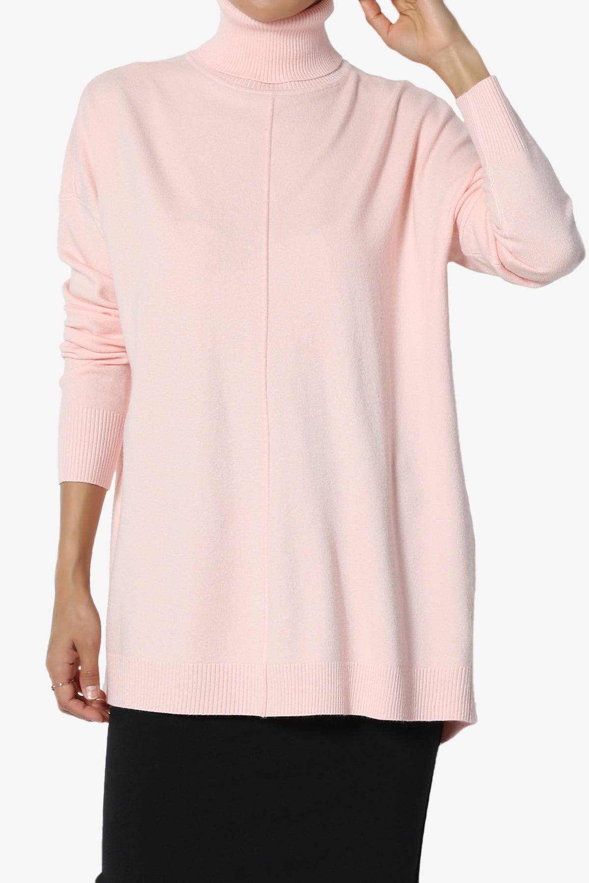 Henley Turtle Neck Knit Sweater DUSTY CORAL_1