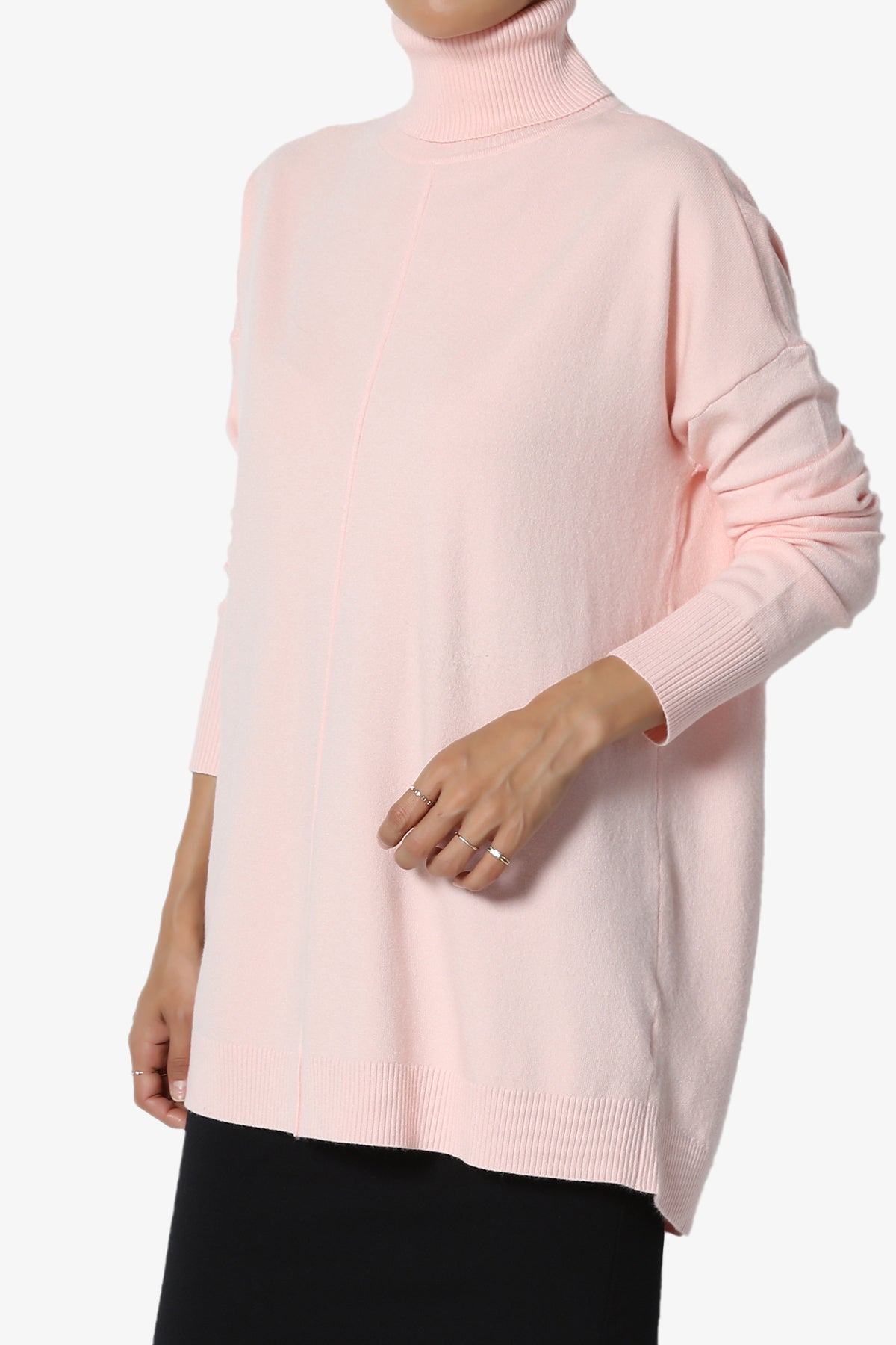 Henley Turtle Neck Knit Sweater DUSTY CORAL_3