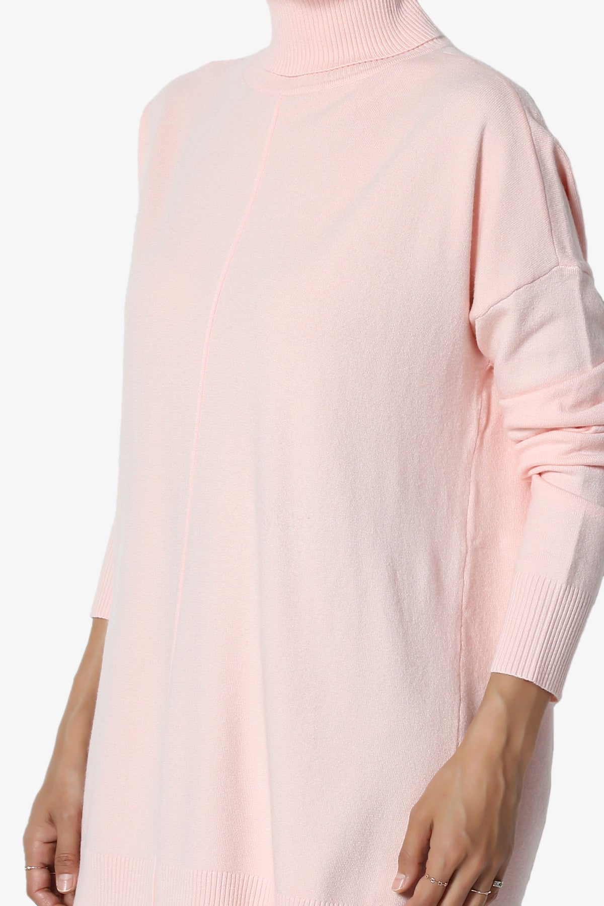 Henley Turtle Neck Knit Sweater DUSTY CORAL_5