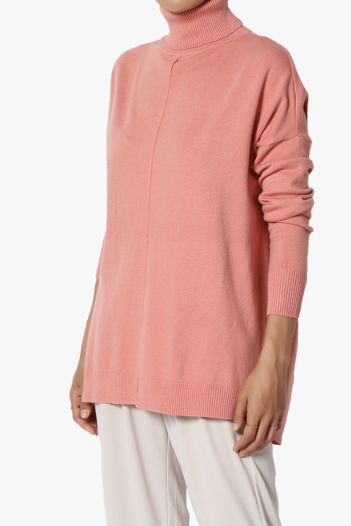 Henley Turtle Neck Knit Sweater DUSTY ROSE_3