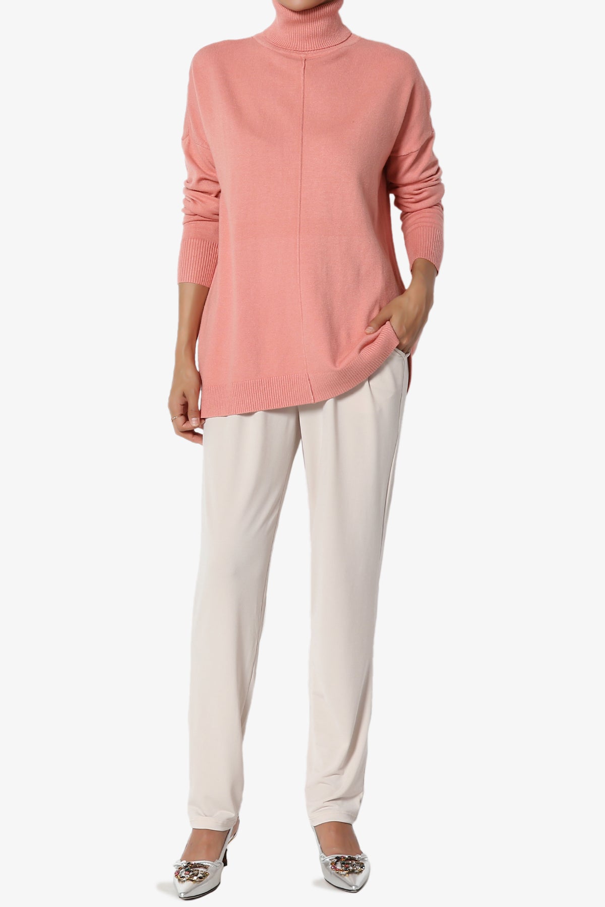 Henley Turtle Neck Knit Sweater DUSTY ROSE_6