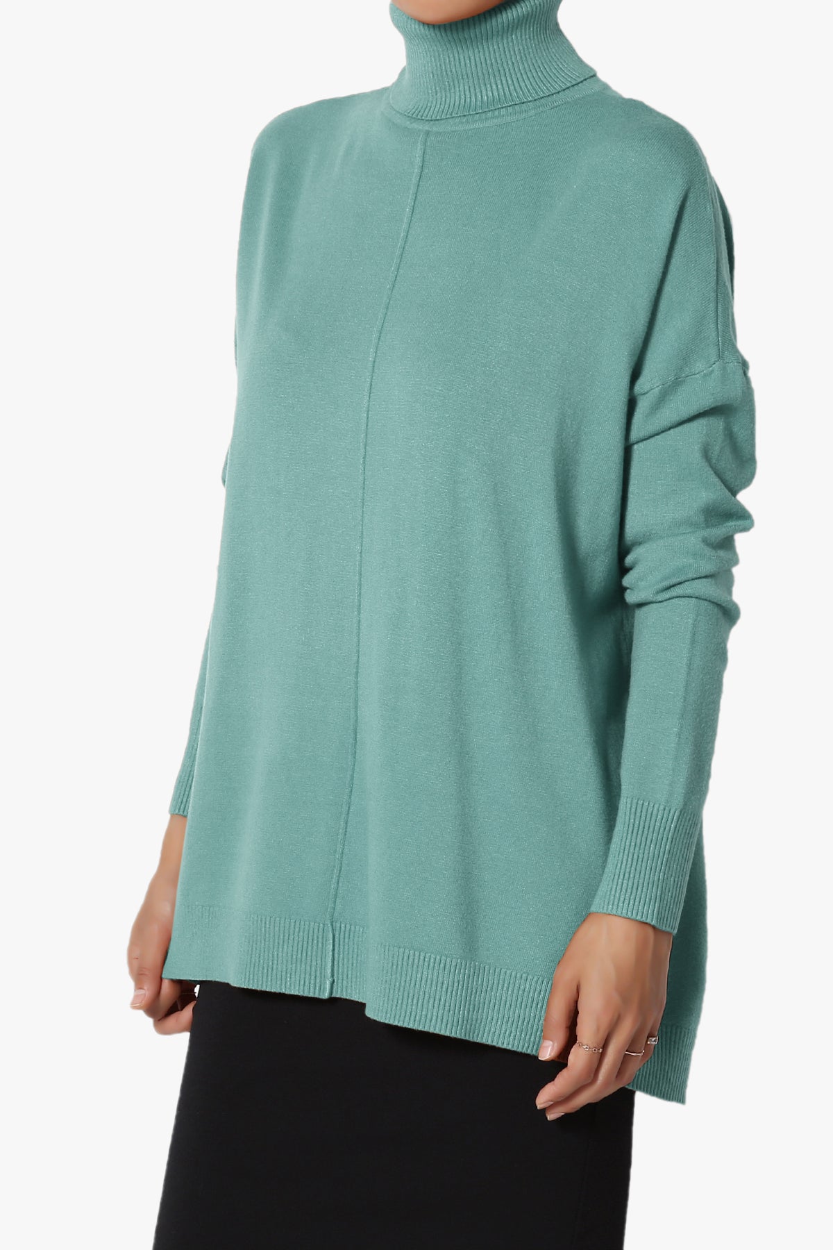 Henley Turtle Neck Knit Sweater DUSTY TEAL_3