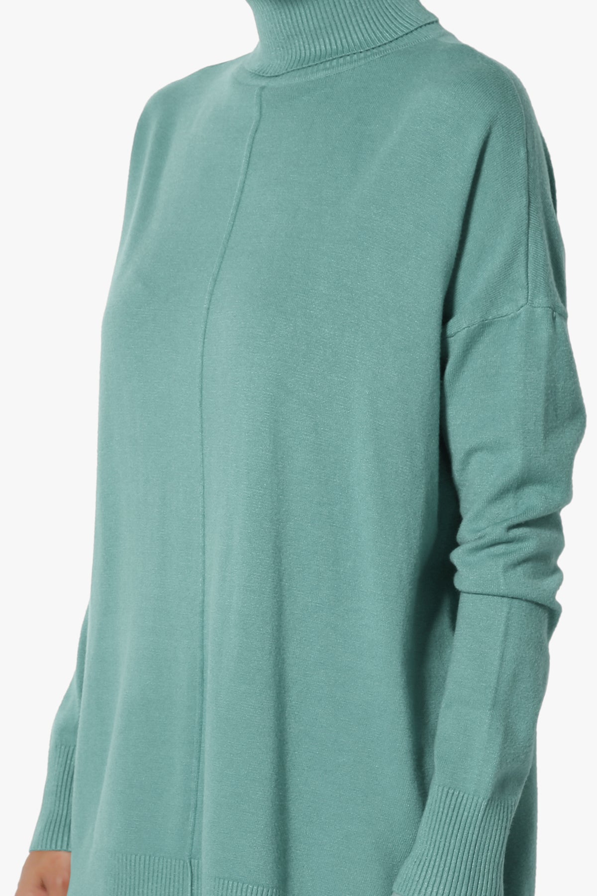Henley Turtle Neck Knit Sweater DUSTY TEAL_5
