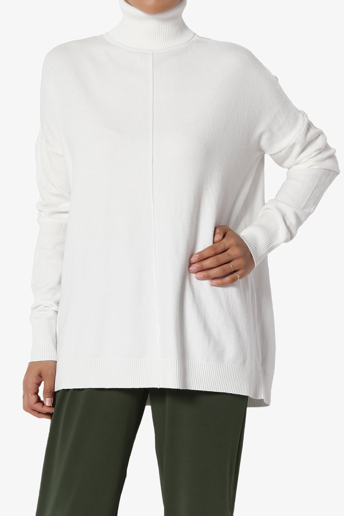 Henley Turtle Neck Knit Sweater IVORY_1