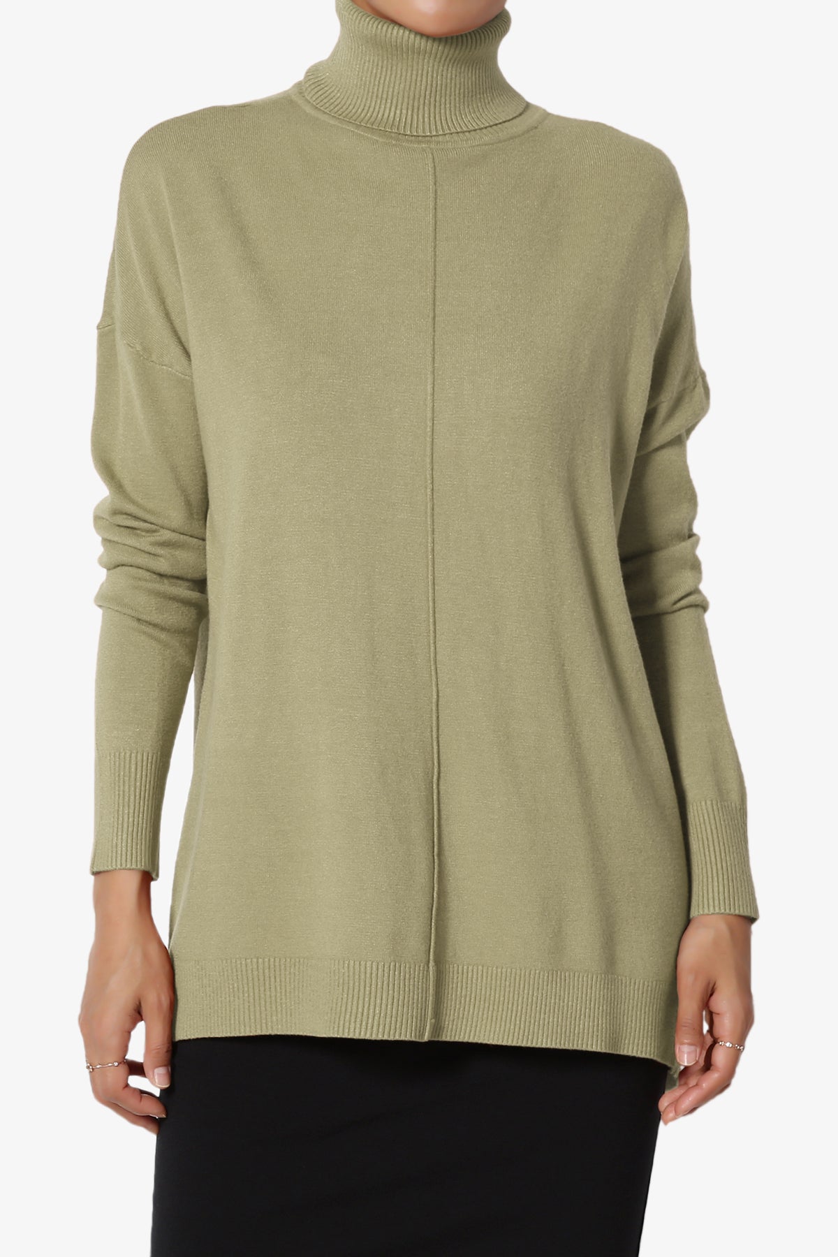 Henley Turtle Neck Knit Sweater KHAKI GREEN_1