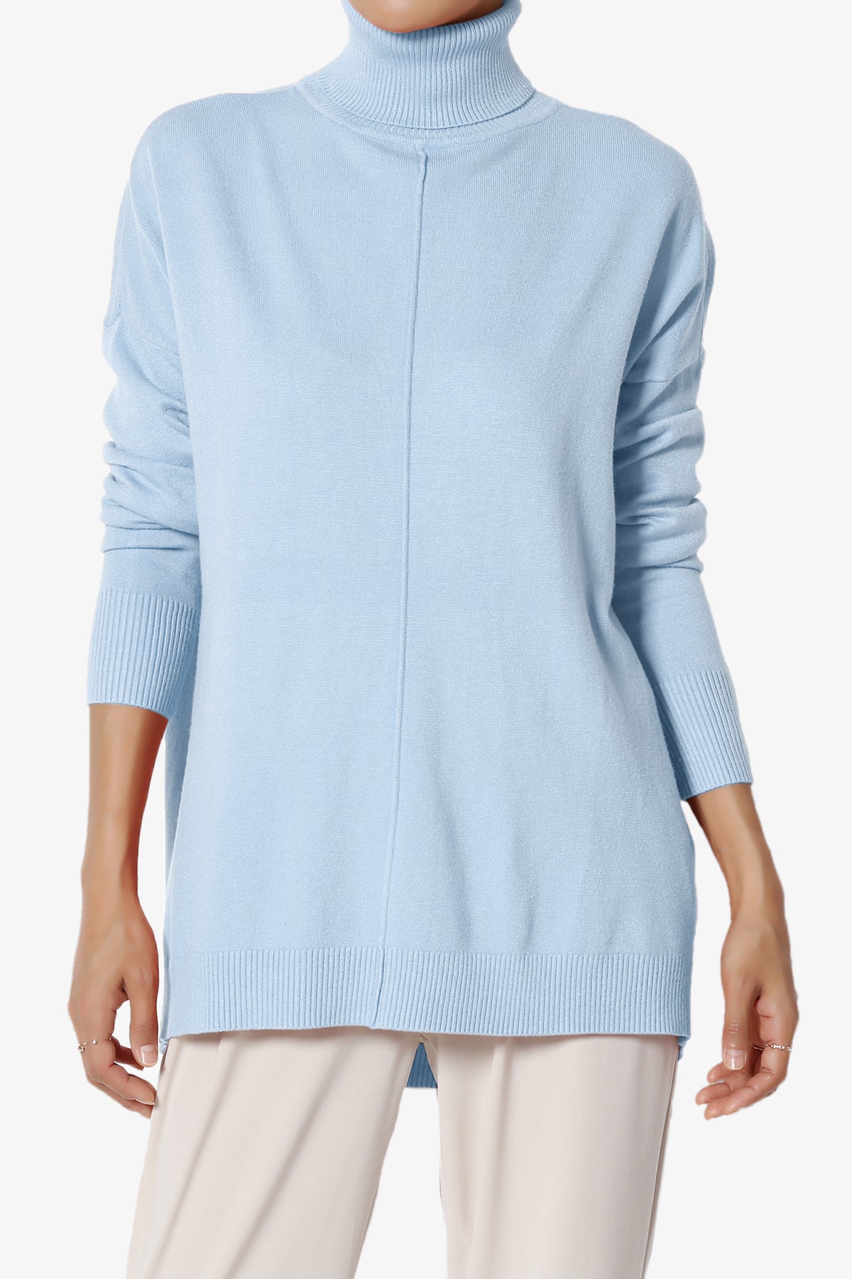 Henley Turtle Neck Knit Sweater LIGHT BLUE_1