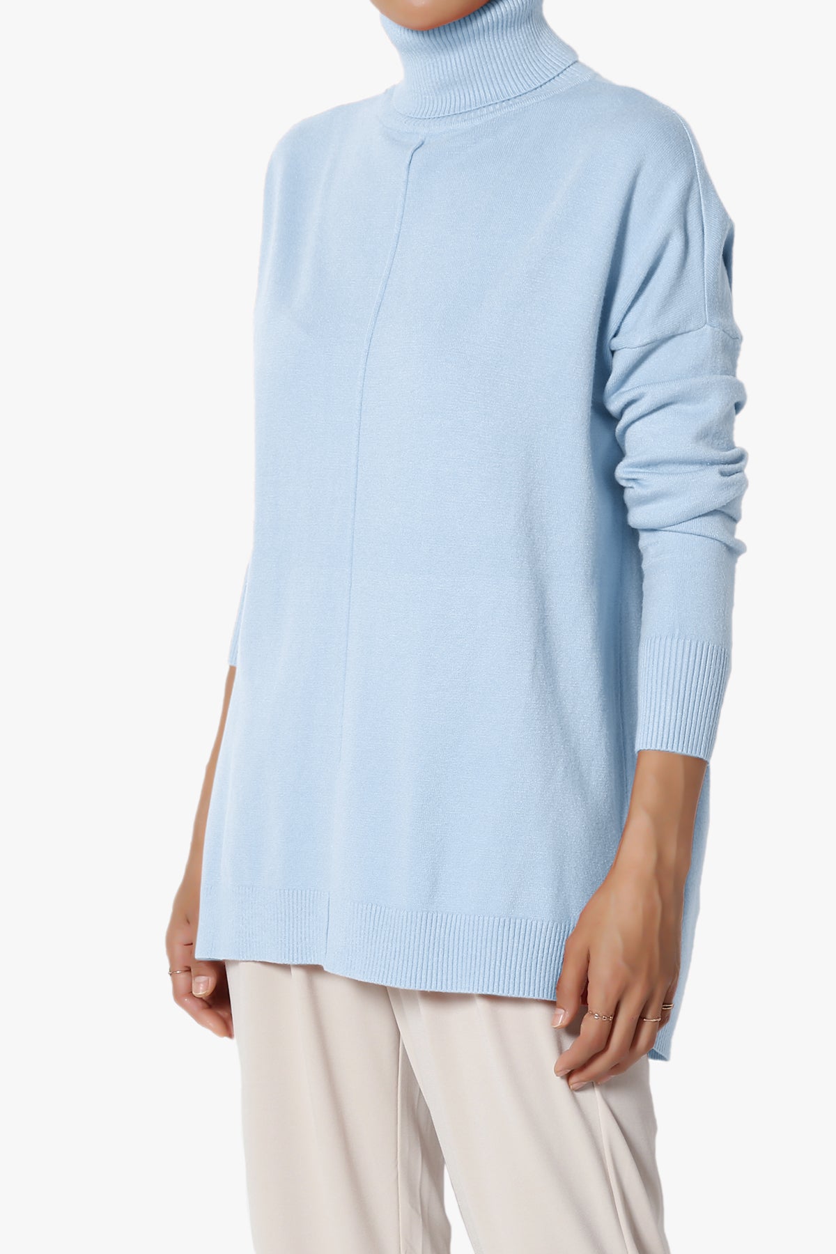 Henley Turtle Neck Knit Sweater LIGHT BLUE_3